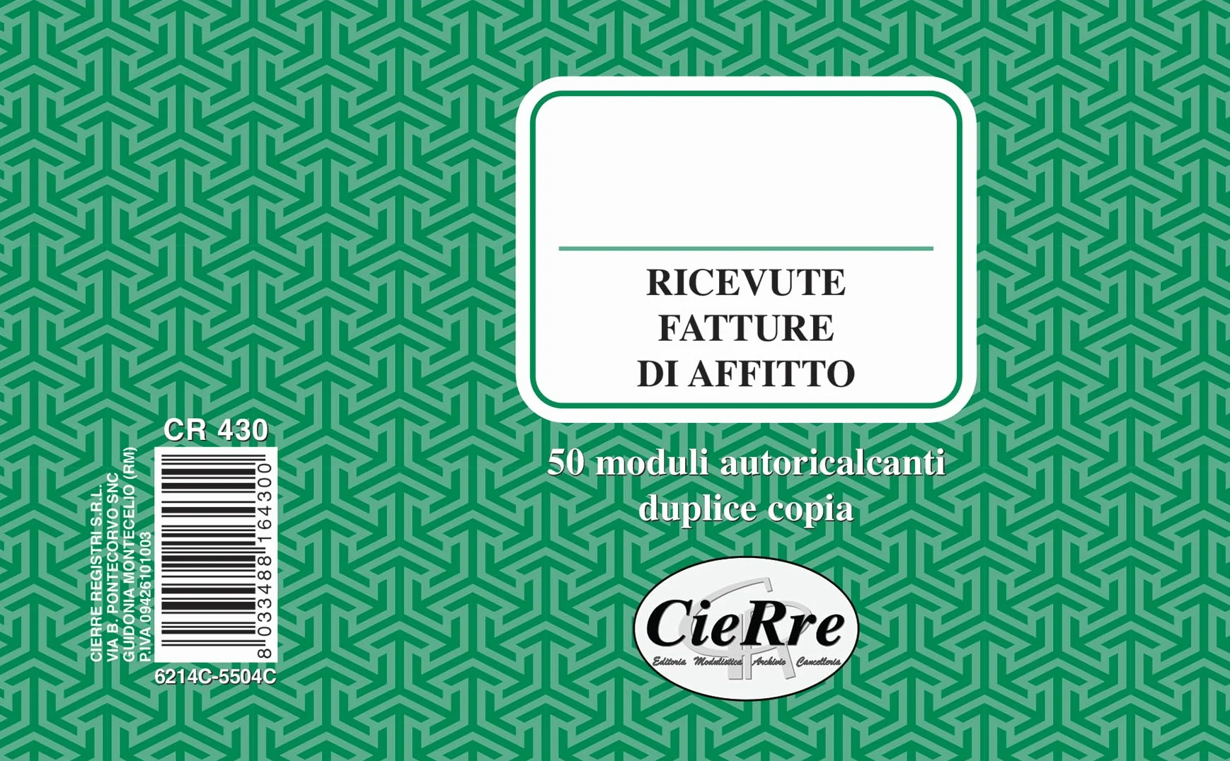 Blocco Ricevuta Fattura Affitto CR 430 50 moduli duplice copia 17x10 cm