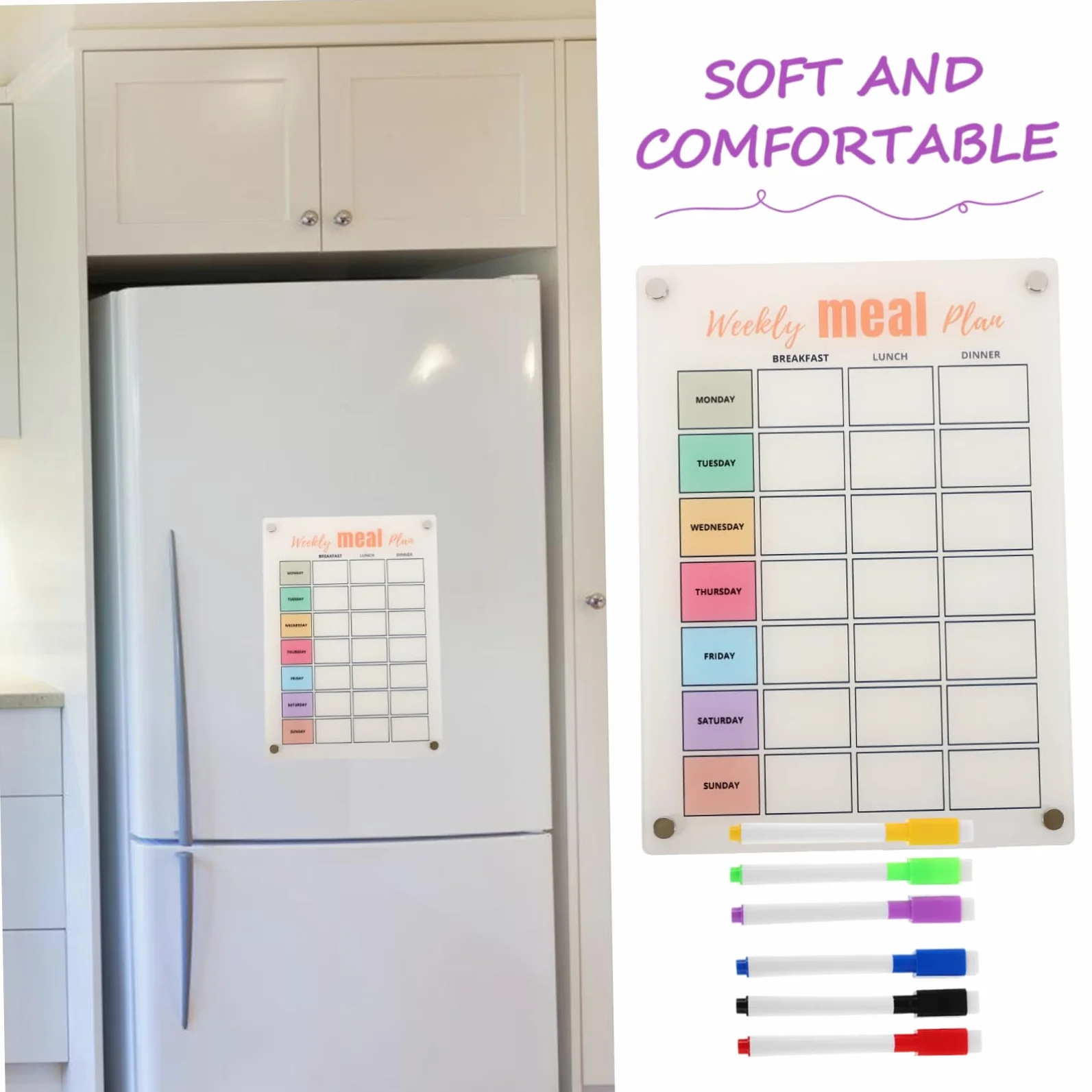 Housoutil Planner Magnetico Per Frigorifero Planner Settimanale Riutilizzabile Superficie Cancellabile Design Elegante Per Organizzazione Casa e Ufficio