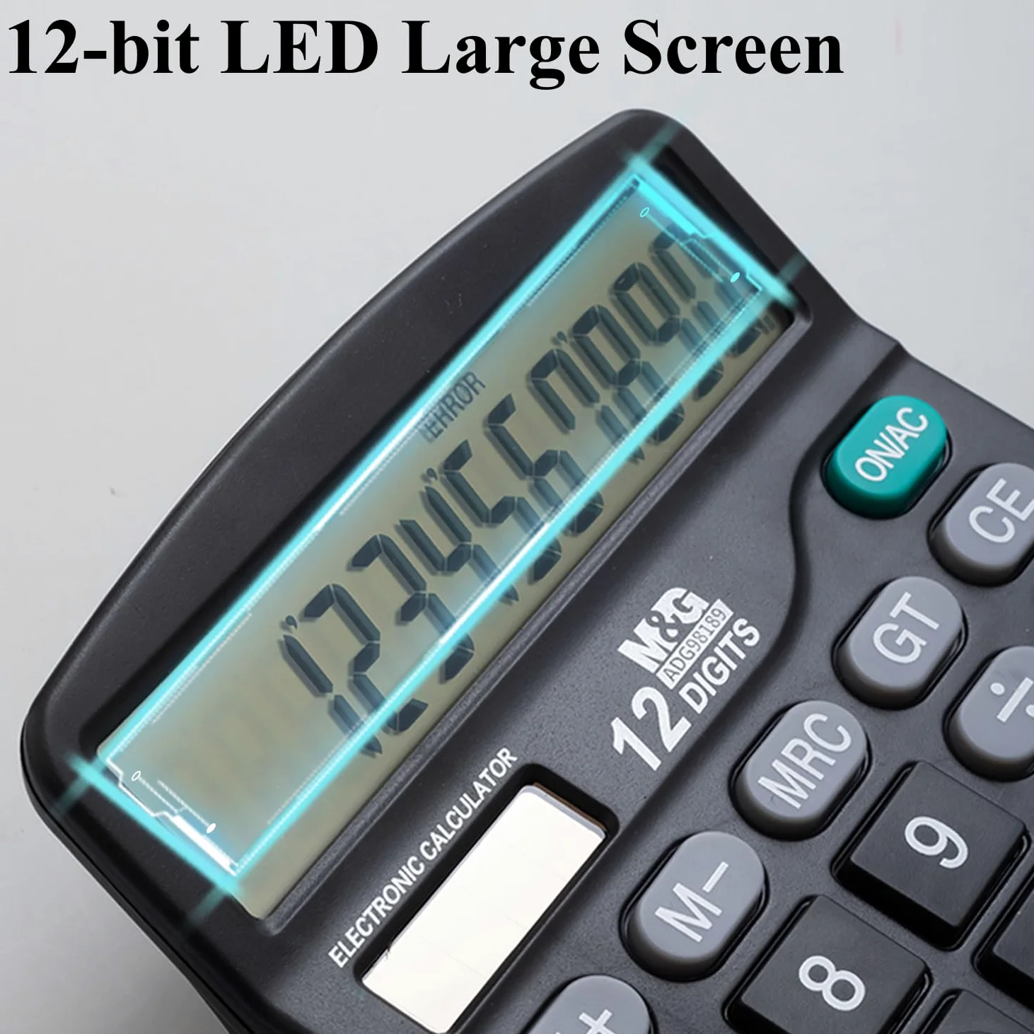 M&G Calcolatrice da scrivania a 12 cifre, con ampio display LCD, doppia energia solare e batteria, calcolatrice da incasso con pulsanti grandi per ufficio, casa, scuola (nero)