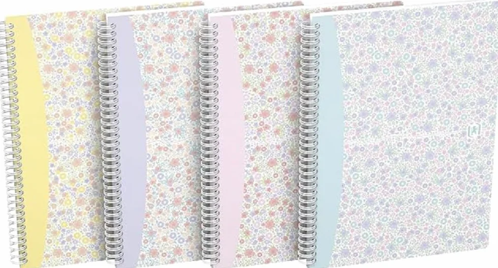 Oxford Spiral - Taccuino B5 floreale, 120 pagine, copertina morbida, 4 disegni, 5 pezzi