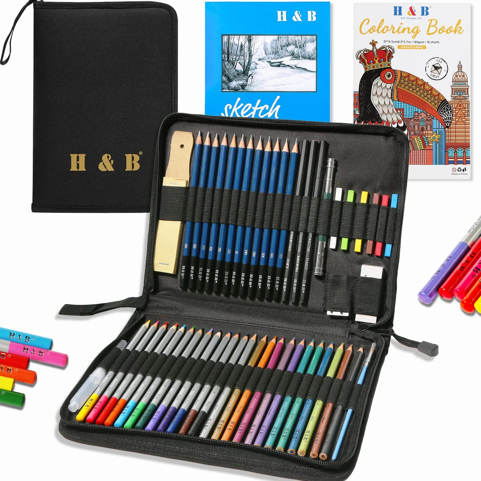 H & B Matita colorata 51 pezzi set da disegno professionale per artisti bambini adulti
