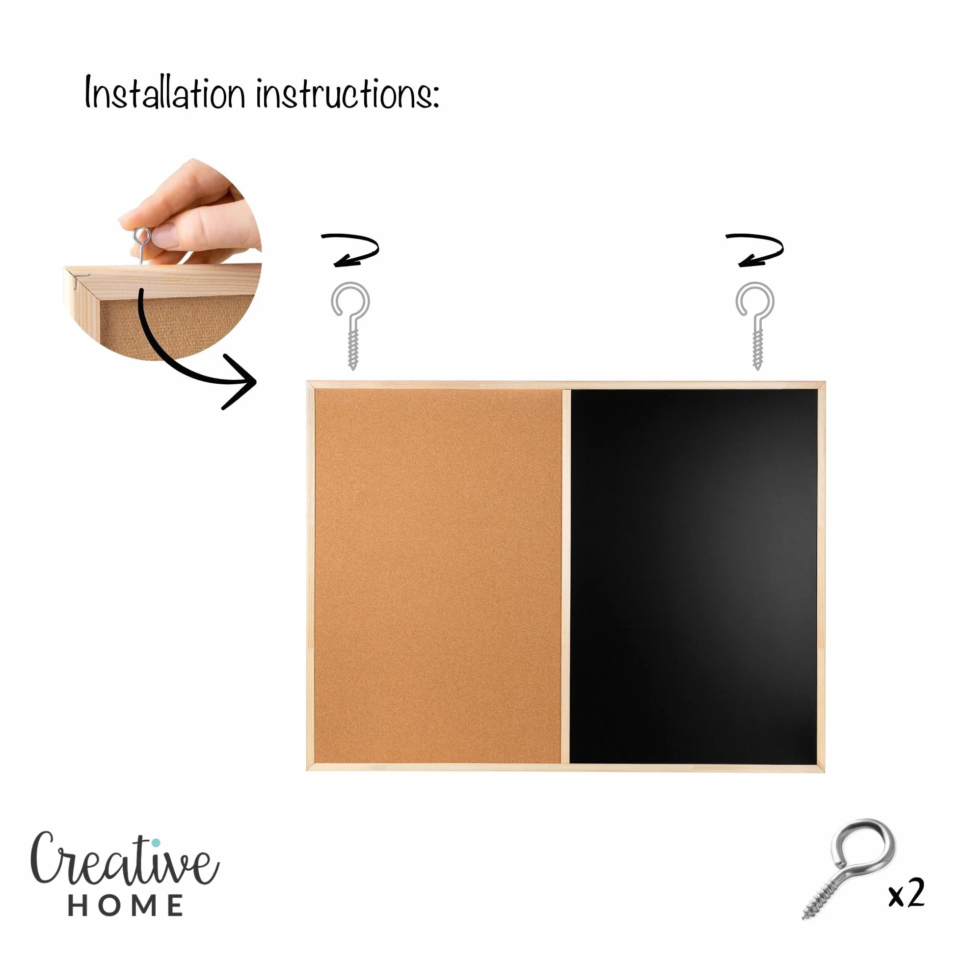 Creative Home Lavagna metà Sughero metà Magnetica 90 x 57 cm, anche Lavagna per Gesso | Cornice in Legno + 5 Magneti, Gesso, Spugna e Puntine | Bacheca Cucina da Parete per Ristorante, Scuola, Casa