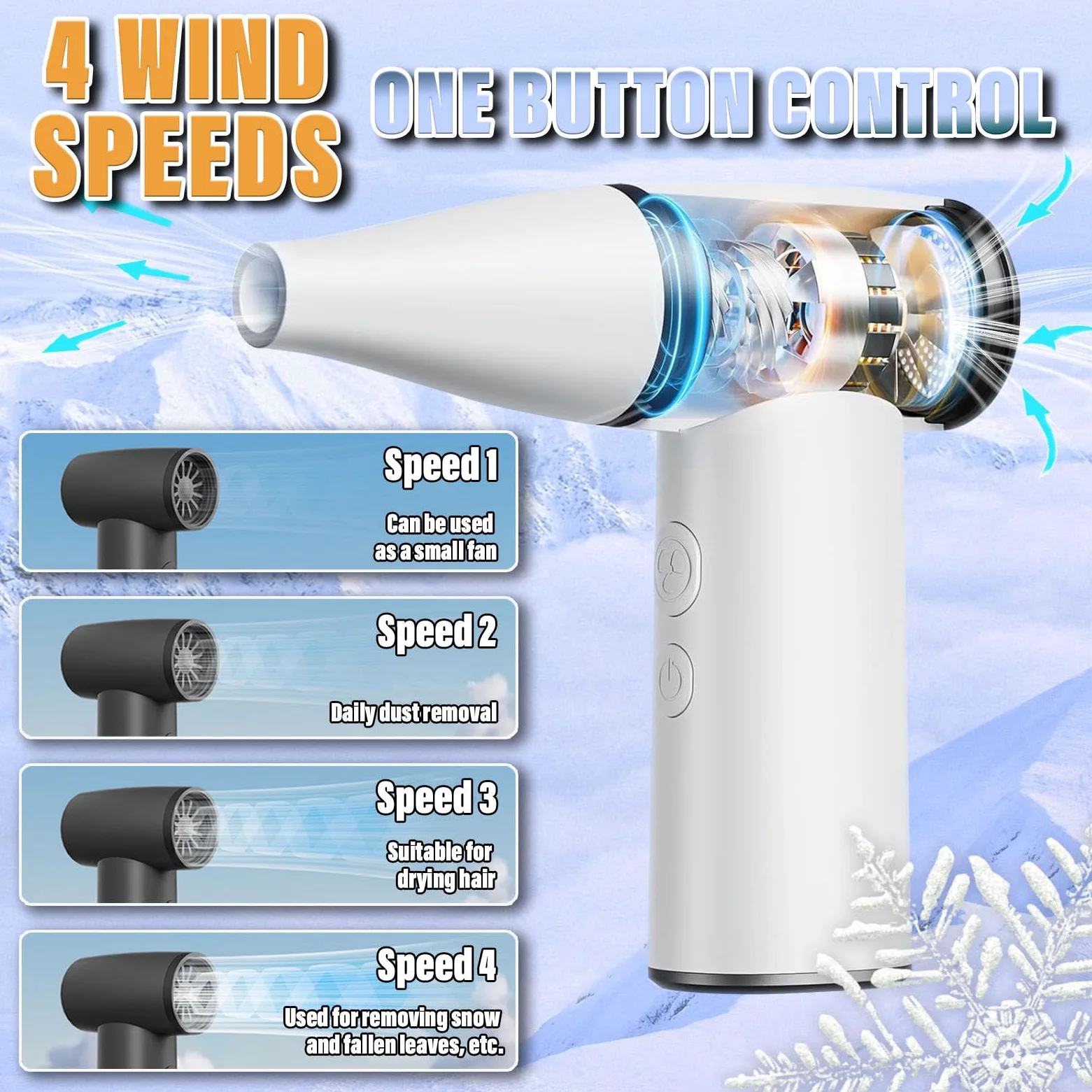 Billg Elettrico Rimuovi Polvere Aria Compressa Senza Fili, 100000 Giri/Min Soffiatore Aria Compressa, 4 velocità Aria Compressa Elettrico per Il Computer All'aperto Casa Materasso ad Aria, 3300 mAh