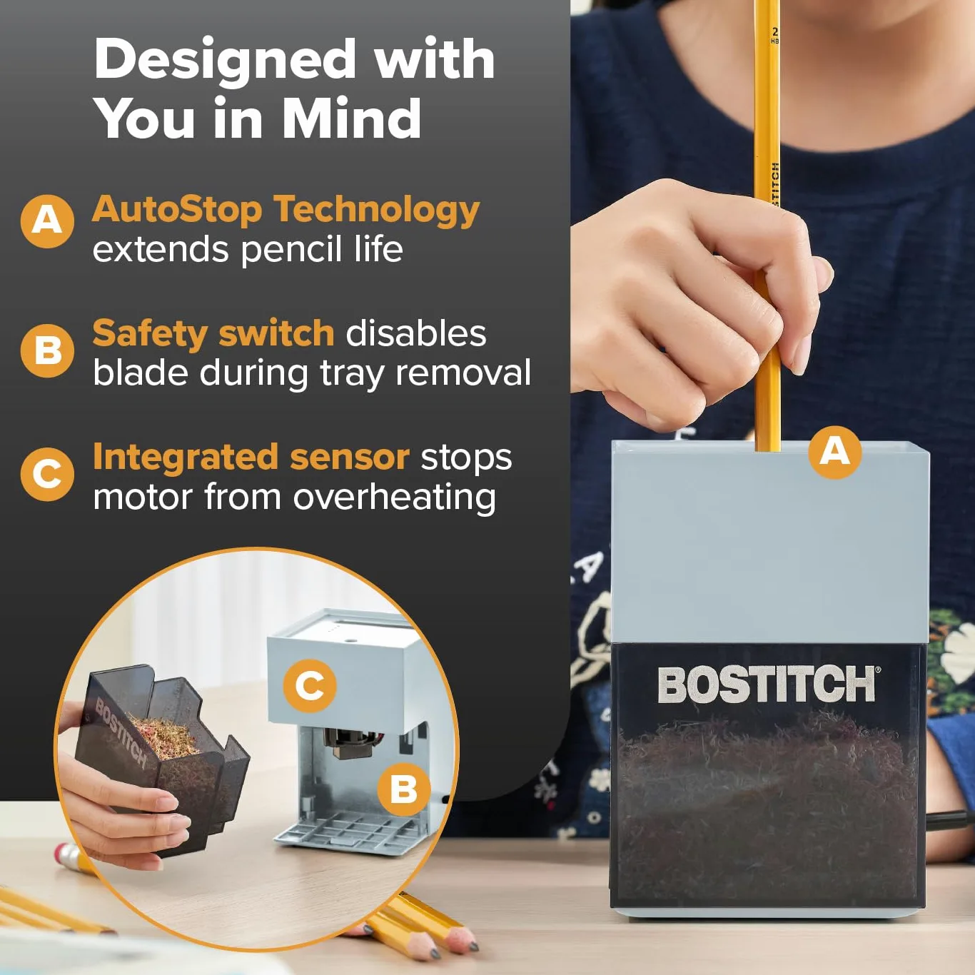 Bostitch Konnect - Temperamatite a batteria ricaricabile per organizer da scrivania KT2 n. 2/matite colorate, grigio
