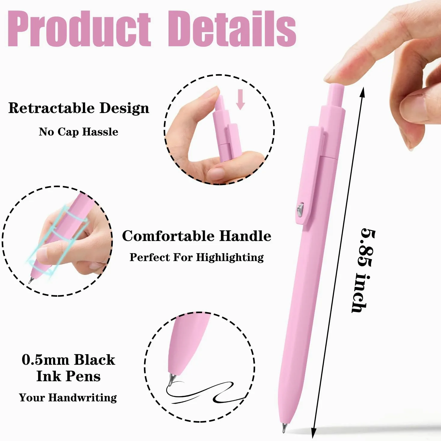Piochoo Penne gel, 8 penne estetiche a punta fine da 0,5 mm, ad asciugatura rapida, senza sbavature, scrittura liscia, impugnatura comoda, graziose penne a inchiostro nero, penne per diari per