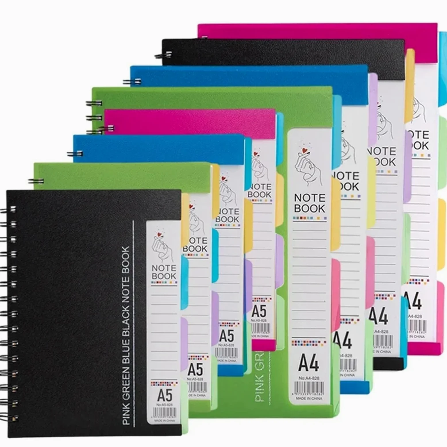 quaderni spirale Quaderno a spirale a righe, formato A4/A5, da 96 fogli con 4 pagine divise(Green-A4)