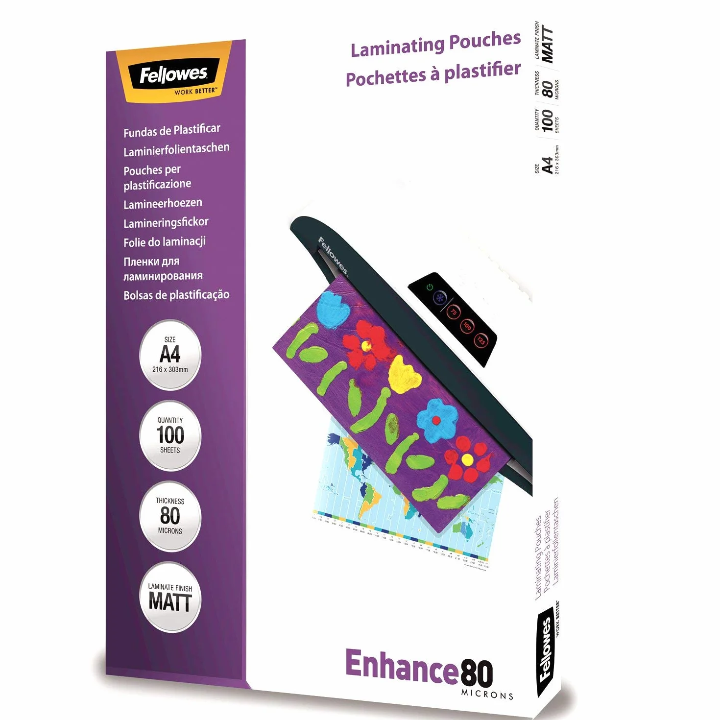 Fellowes Pouches Opache Enhance80 A4 80 Micron 100 Pezzi