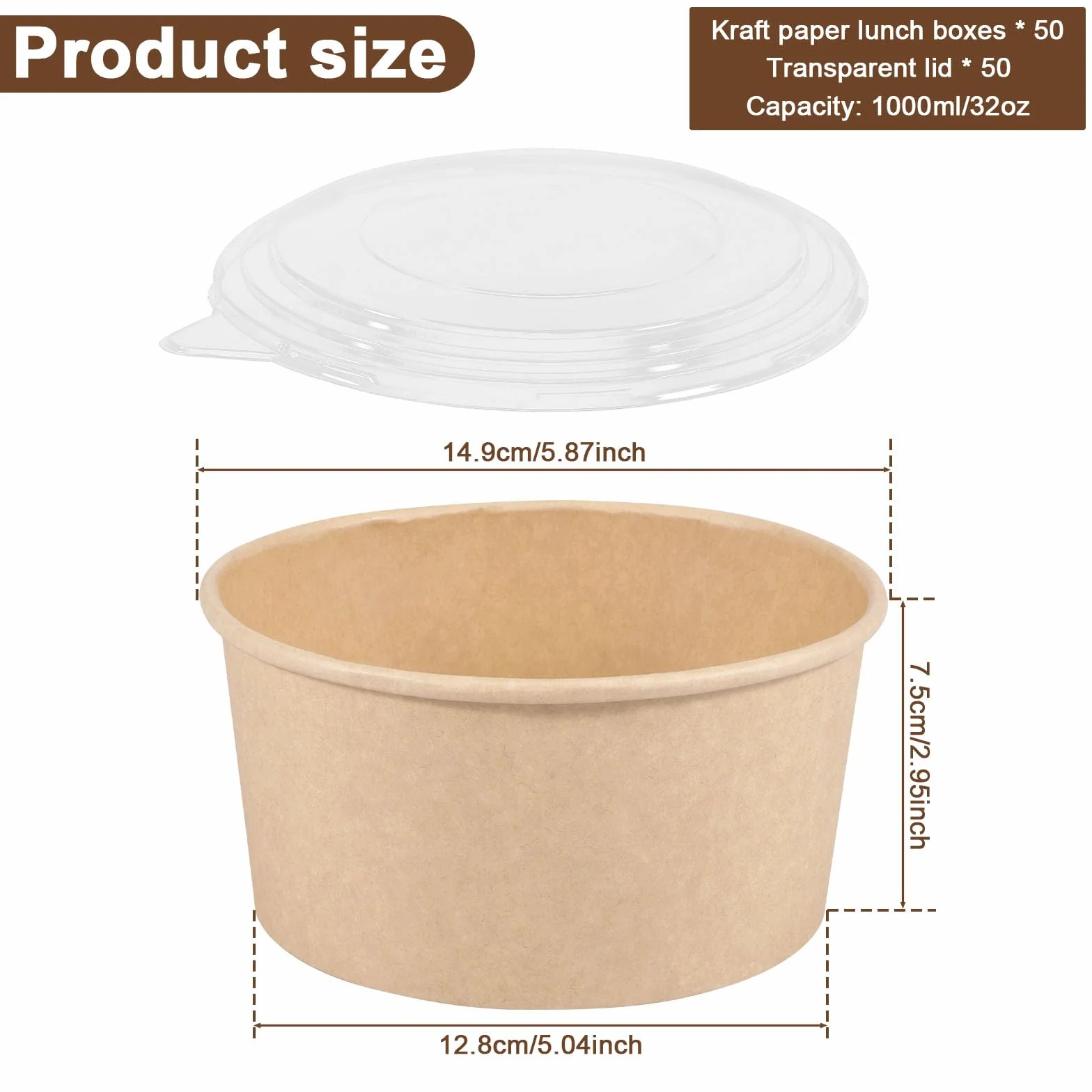Ciotole di carta 1000 ml compostabili 50 pezzi con coperchio per zuppa insalata dolci