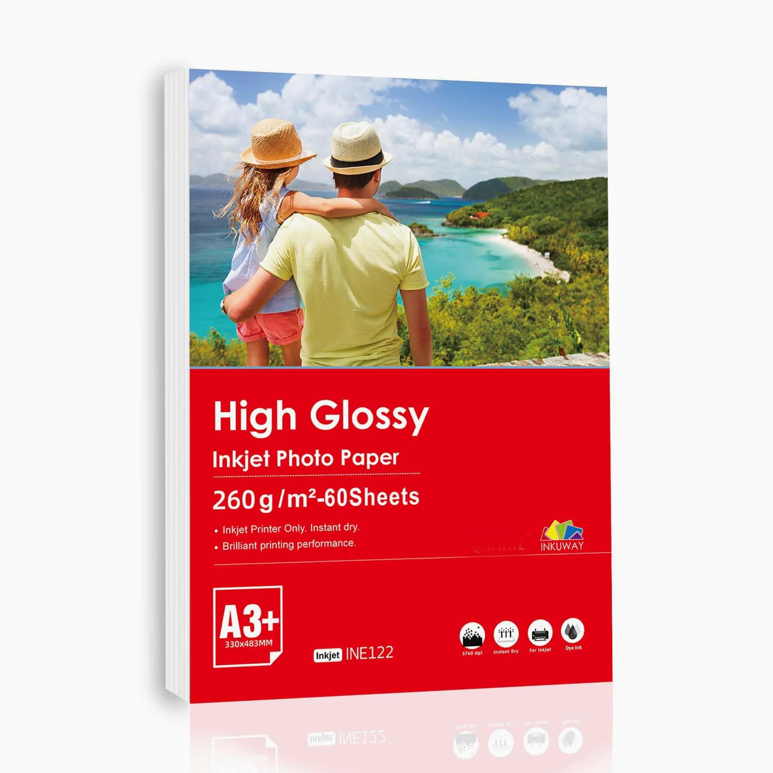 A3 Plus A3+ 13x19 Carta fotografica lucida spessa - 260 g/m² 60 fogli di carta per getto d'inchiostro per stampa di biglietti, stampa fotografica, stampe fai-da-te
