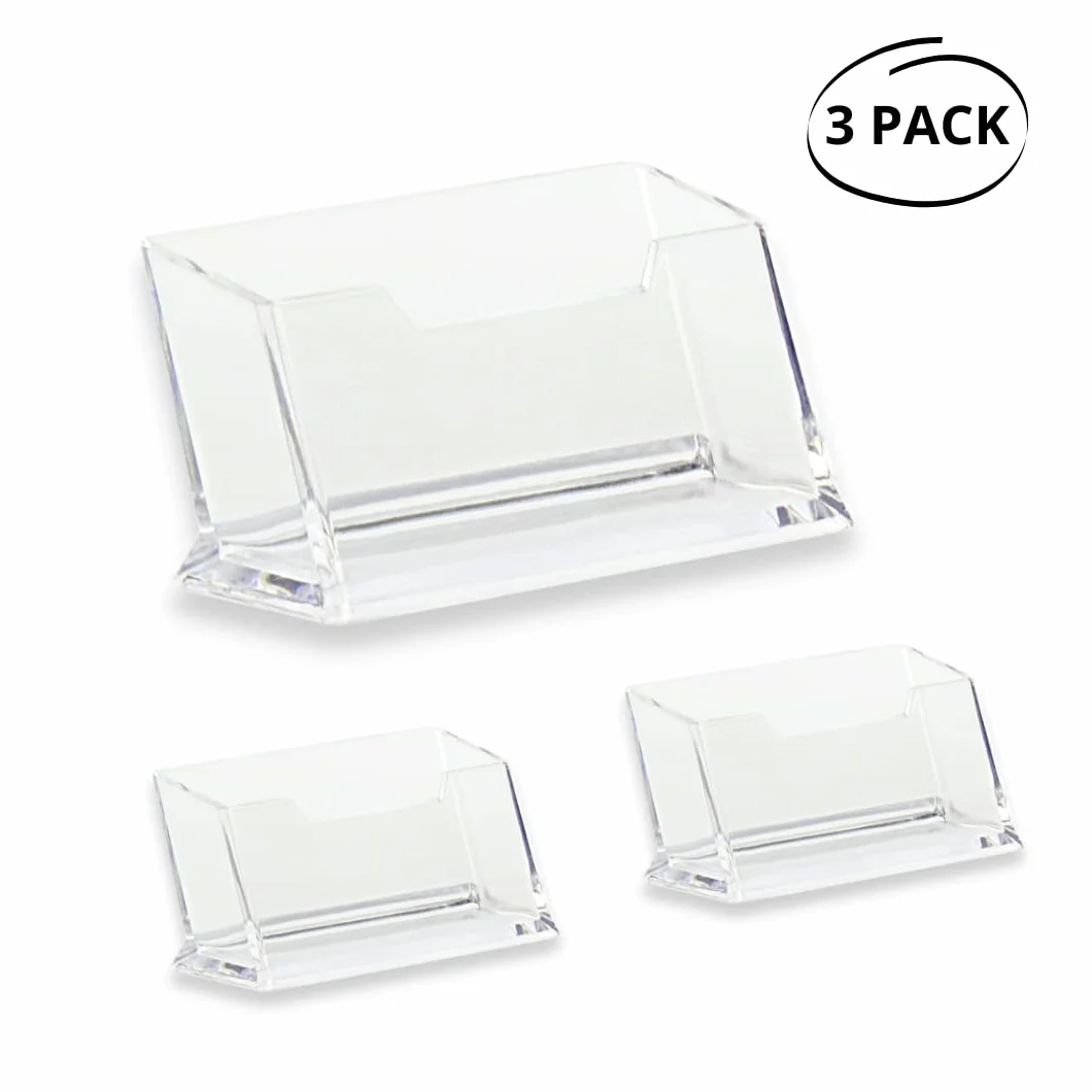 Portabiglietti da visita da scrivania in Acrilico trasparente, Pack da 3, espositore