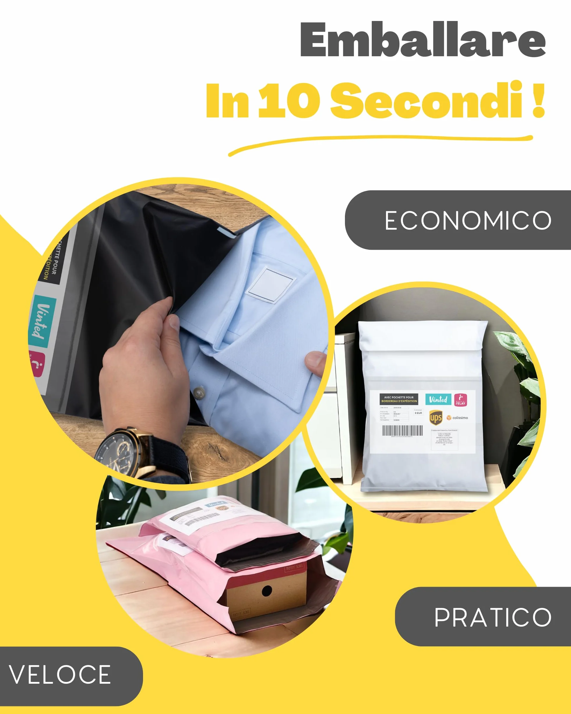EMBALLAX Sacchetti Spedizione in Plastica 30 Buste NON TRANSPARENTI ULTRA-RESISTENTI Taglie S/M/L