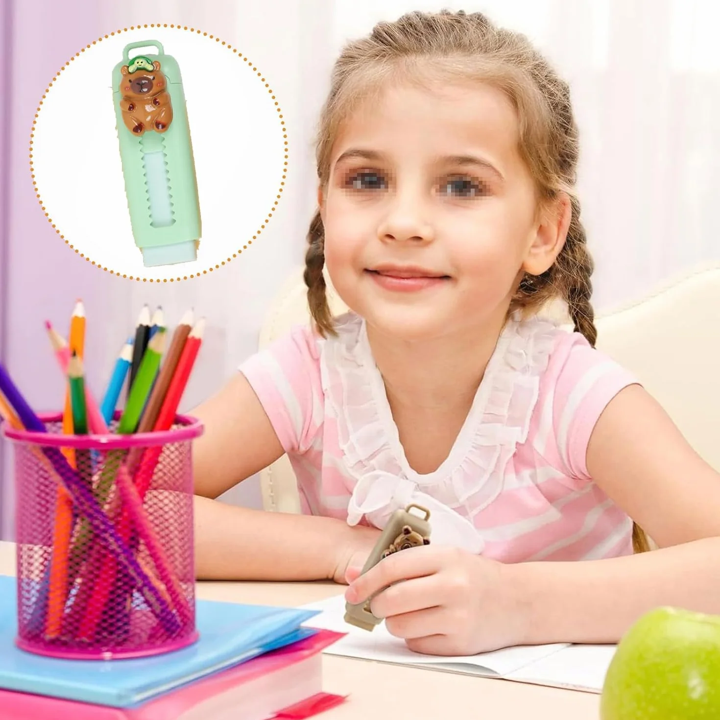 Gomma per Cancellare Retrattile Push-Pull 8 Pezzi Capybara Design per Bambini Scuola Ufficio Regalo