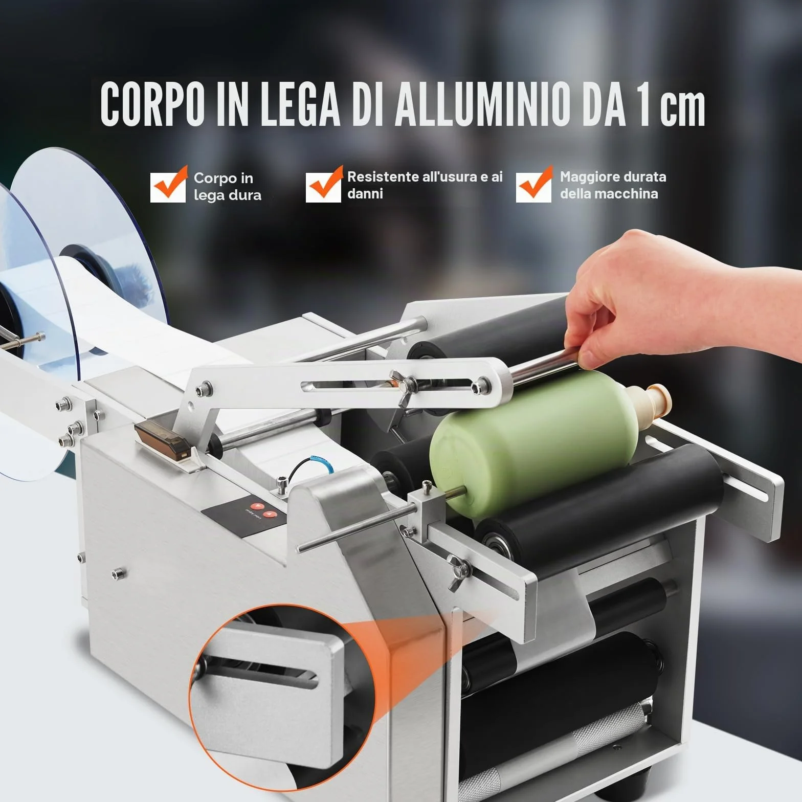 VEVOR Etichettatrice Semiautomatica per Bottiglia Rotonda, 20-50Pezzi/min, Applicatore di Etichette, Etichettatrice Regolabile Adatta per Bottiglie Larghezza Etichetta tra 13-150mm Lunghezza 25-300mm