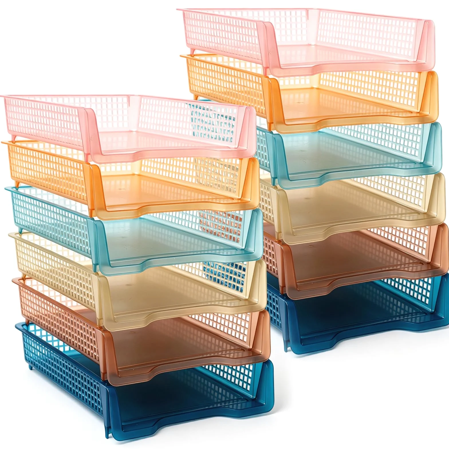 Geetery Set di 12 vassoi in plastica per insegnanti, impilabili, in plastica, per aule e insegnanti, organizer per lettere, per ufficio, scrivania, casa (colore trasparente bohémien)