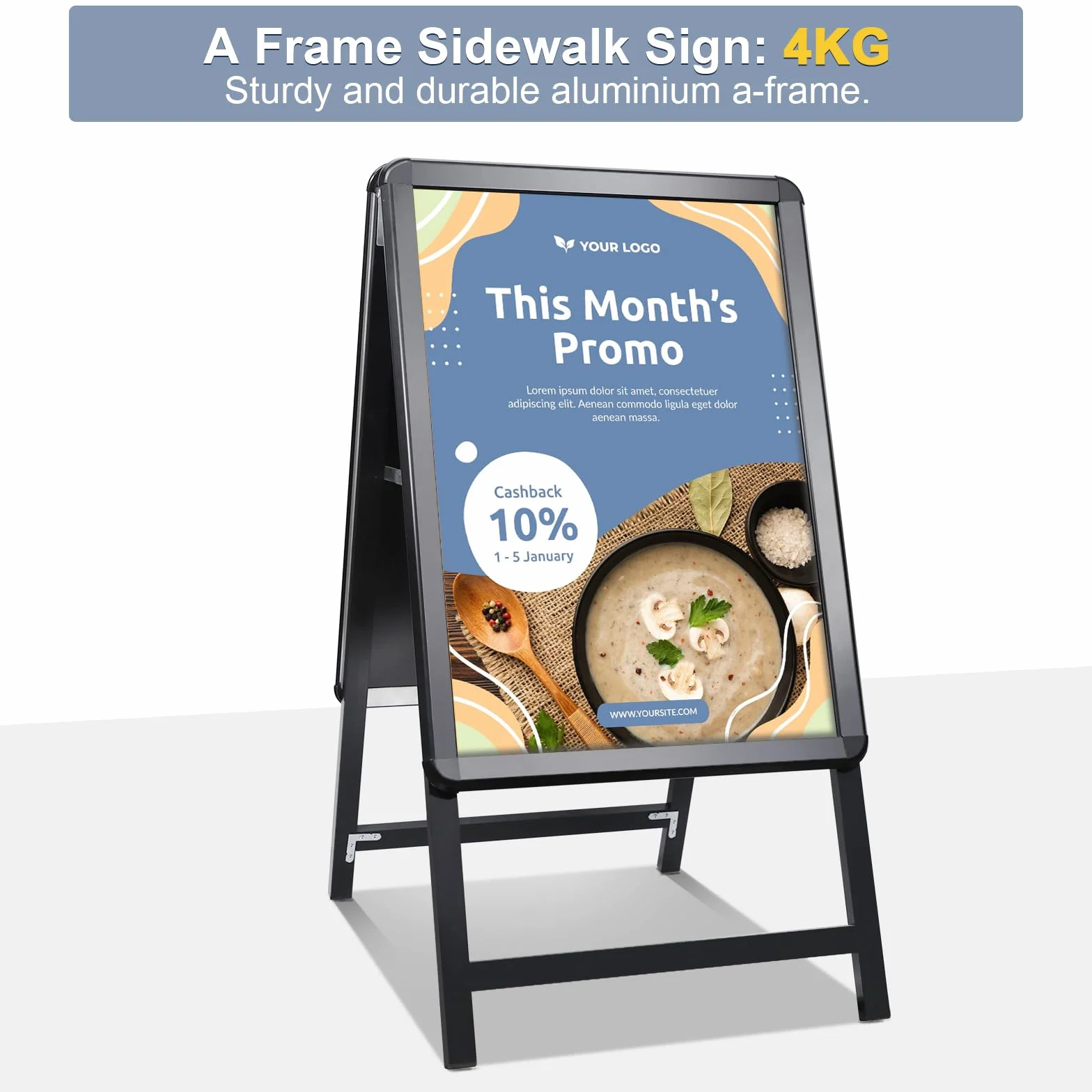 A2 Pavimentazione Cartello Cornice Cartello Doppio Lato Display A-Board Poster Stand Segno Titolare per Pubblicità (Nero-A2)
