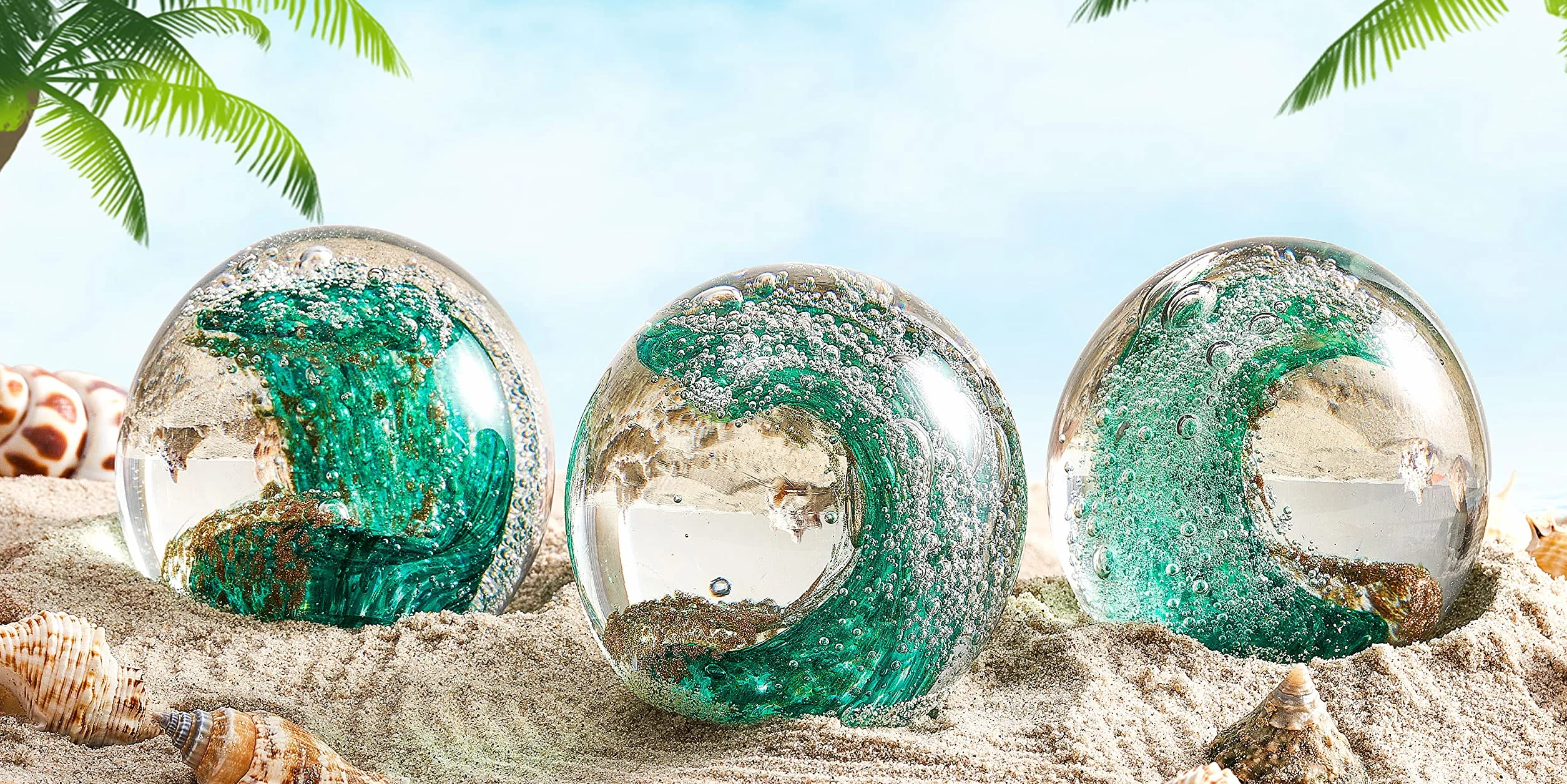 EUSTUMA Statuette in vetro soffiato a mano con onde oceaniche, fermacarte in vetro per scrivania, decorazione per la casa da collezione, per acquario e ufficio