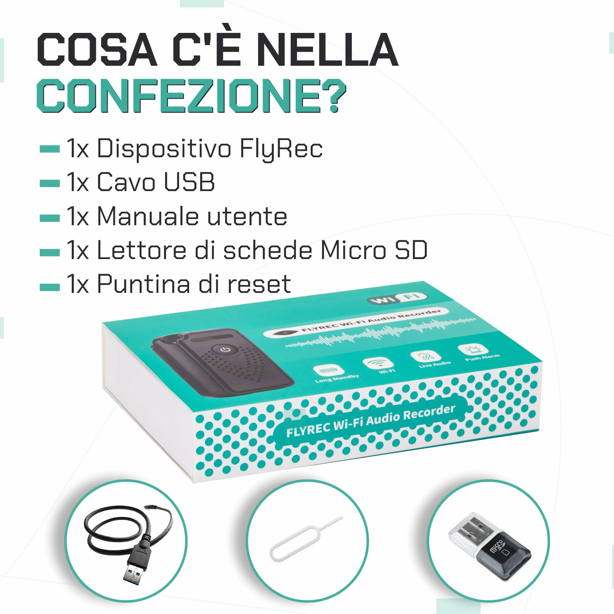 Registratore Vocale Attivato tramite Internet-WiFi, Controllo illimitato della distanza Registratore Vocale Audio, Microfono Audio Cimice a Distanza
