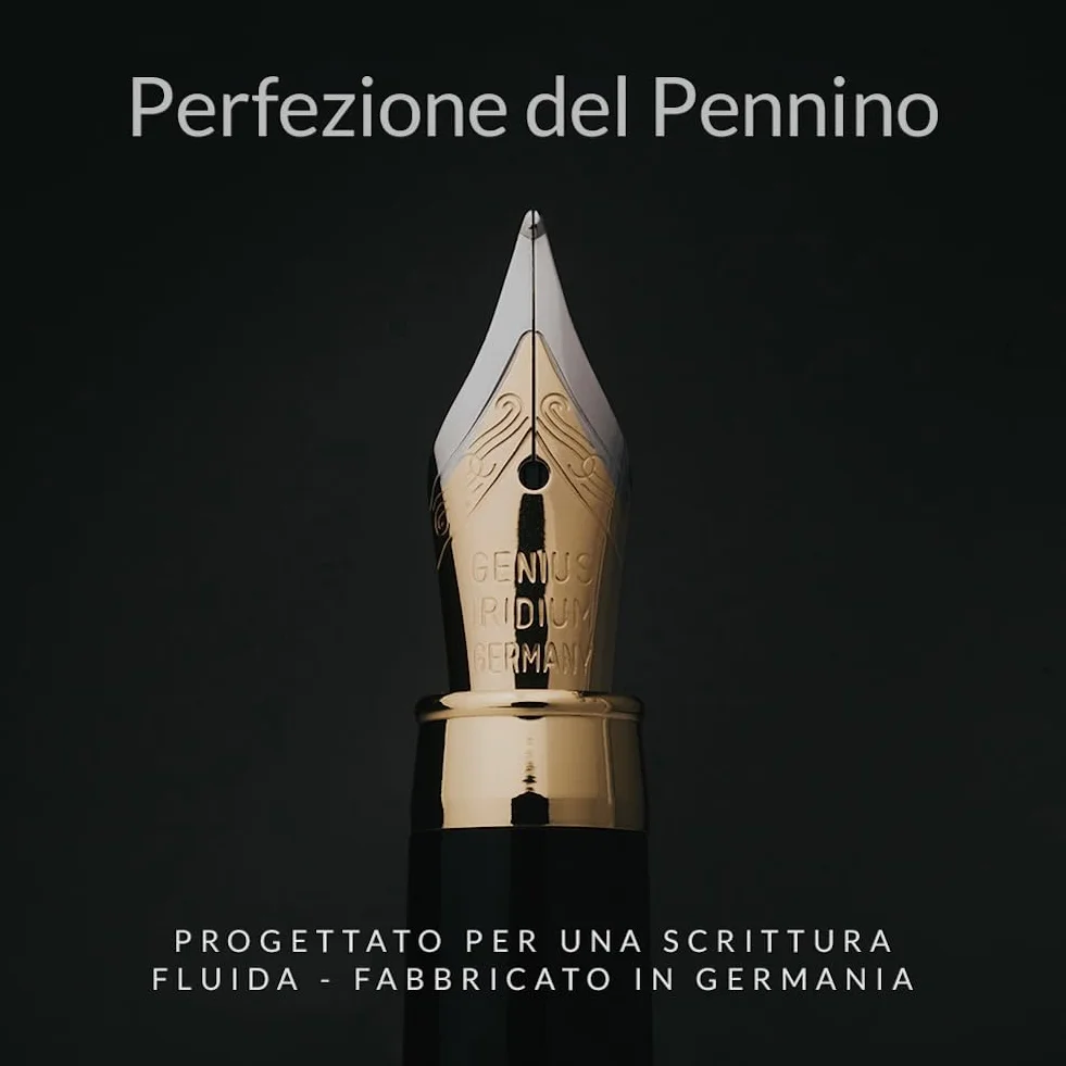 Wordsworth & Black Set penne stilografiche legno di bambù premium pennino medio custodia regalo 6 cartucce inchiostro convertitore ricariche Palissandro