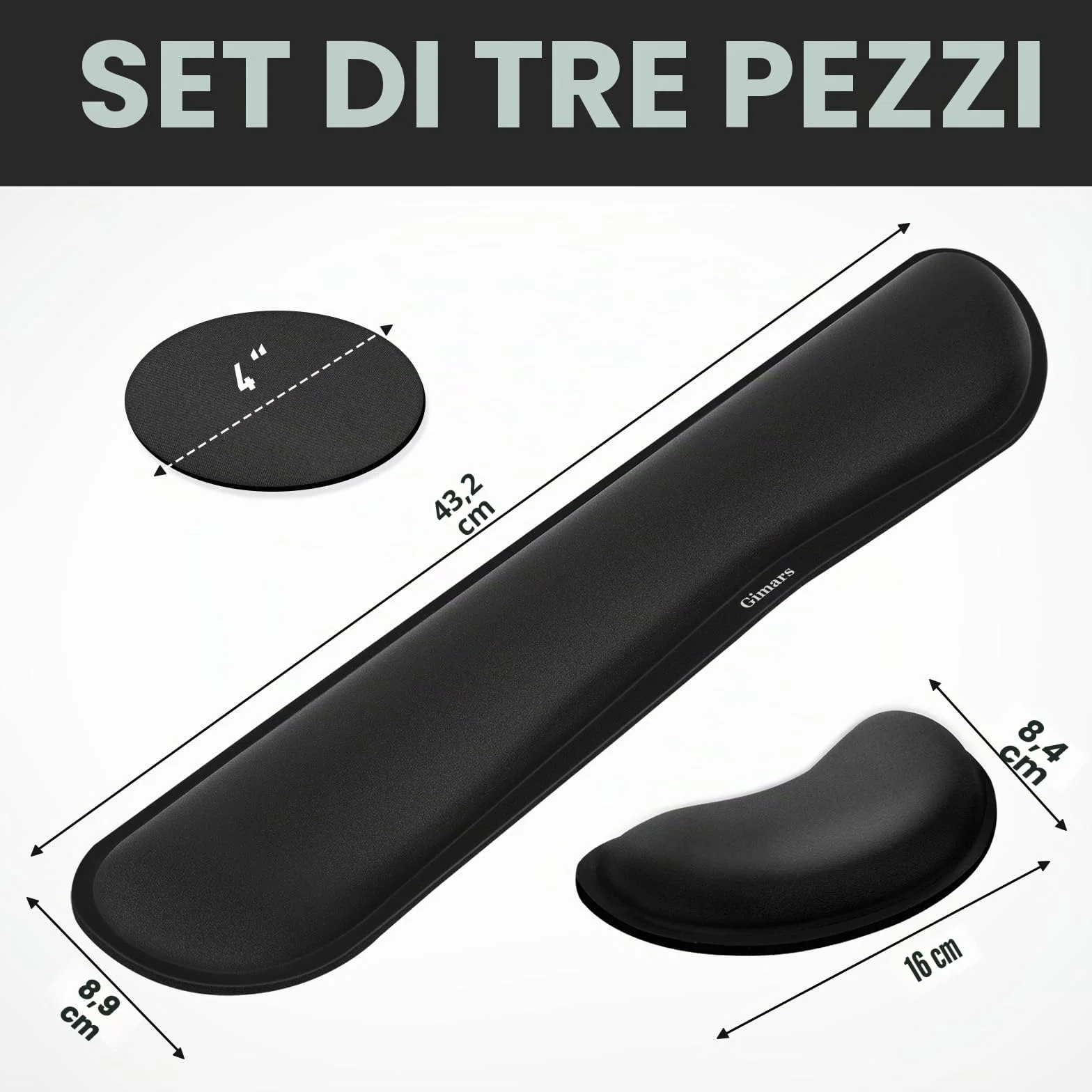 Gimars Poggia Polsi Mouse Tastiera Ergonomico Schiuma Memoria Gel Supporto Mouse Poggiapolsi per Alleviare Dolore Digitazione Gaming Ufficio Nero