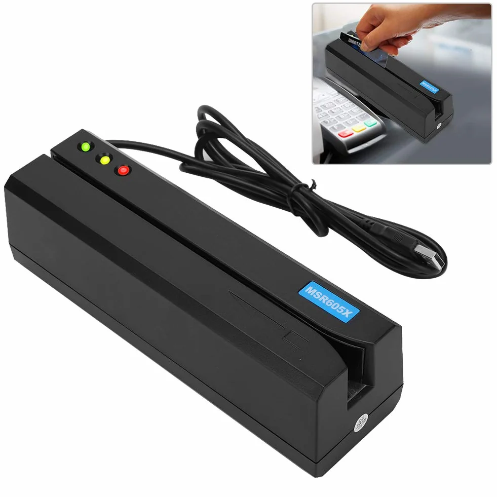 Lettore di Schede a Banda Magnetica MSR605X, Indicatore LED e Cicalino per Stato di Lettura e Scrittura, velocità Manuale Alta e Bassa, Supporto a 3 Tracce ISO ANSI DIN