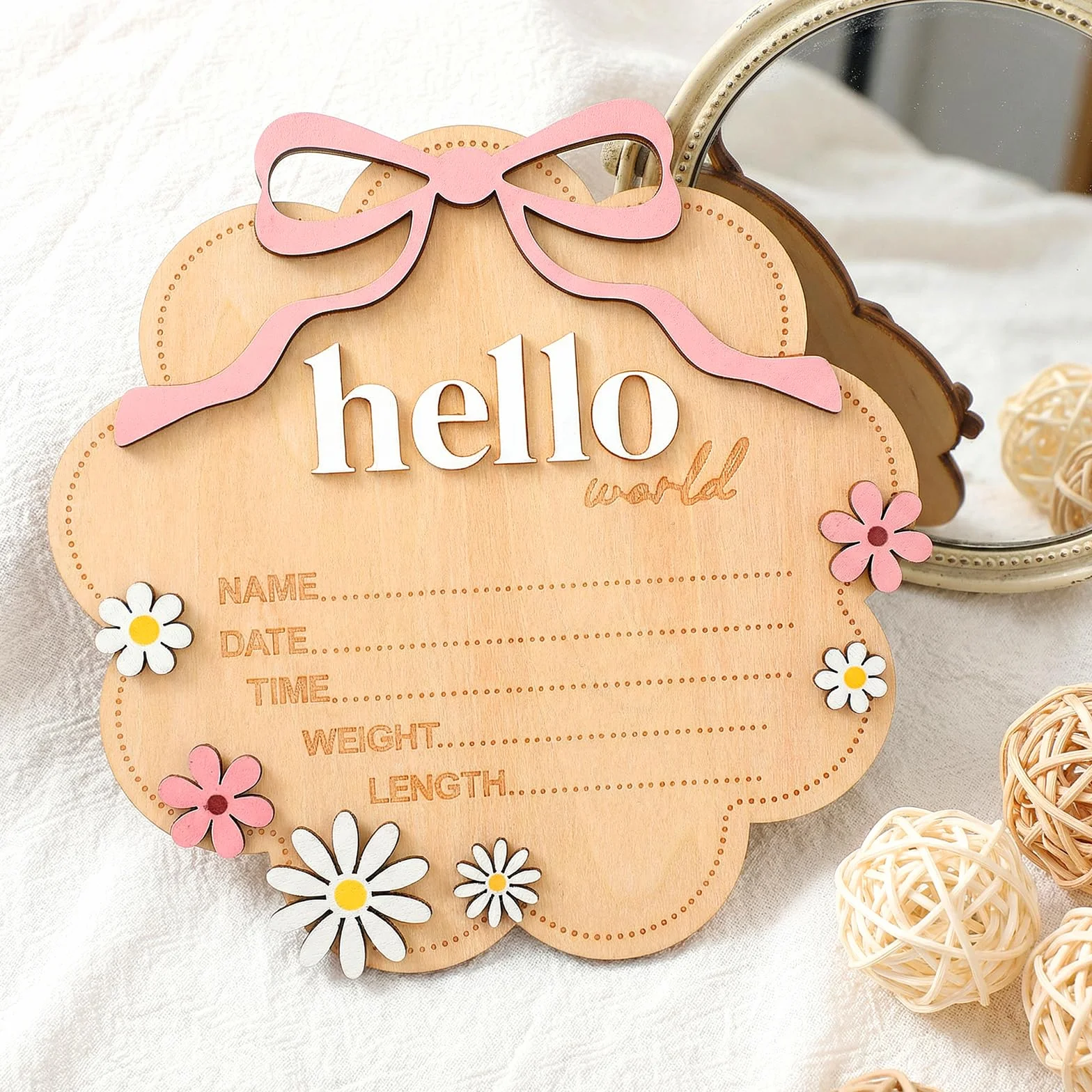 Biglietti di benvenuto per neonati in legno con scritta tedesca Nogeqi Hello World