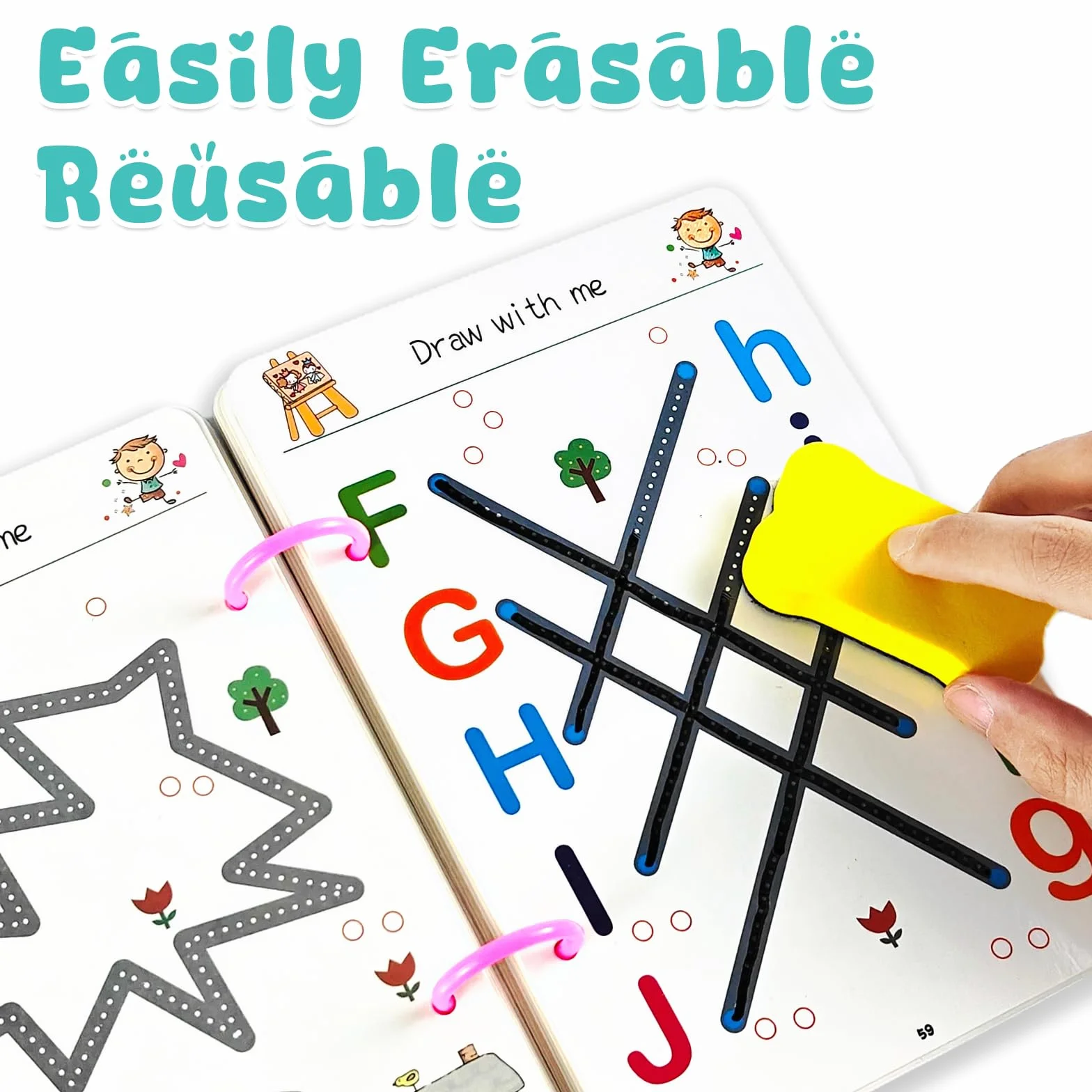 Scribble Smart Workbook Libro per Imparare a Scrivere Cancellabile Pregrafismo Riutilizzabile Prescolare Attività Bambini 3-6 Livello 1+4