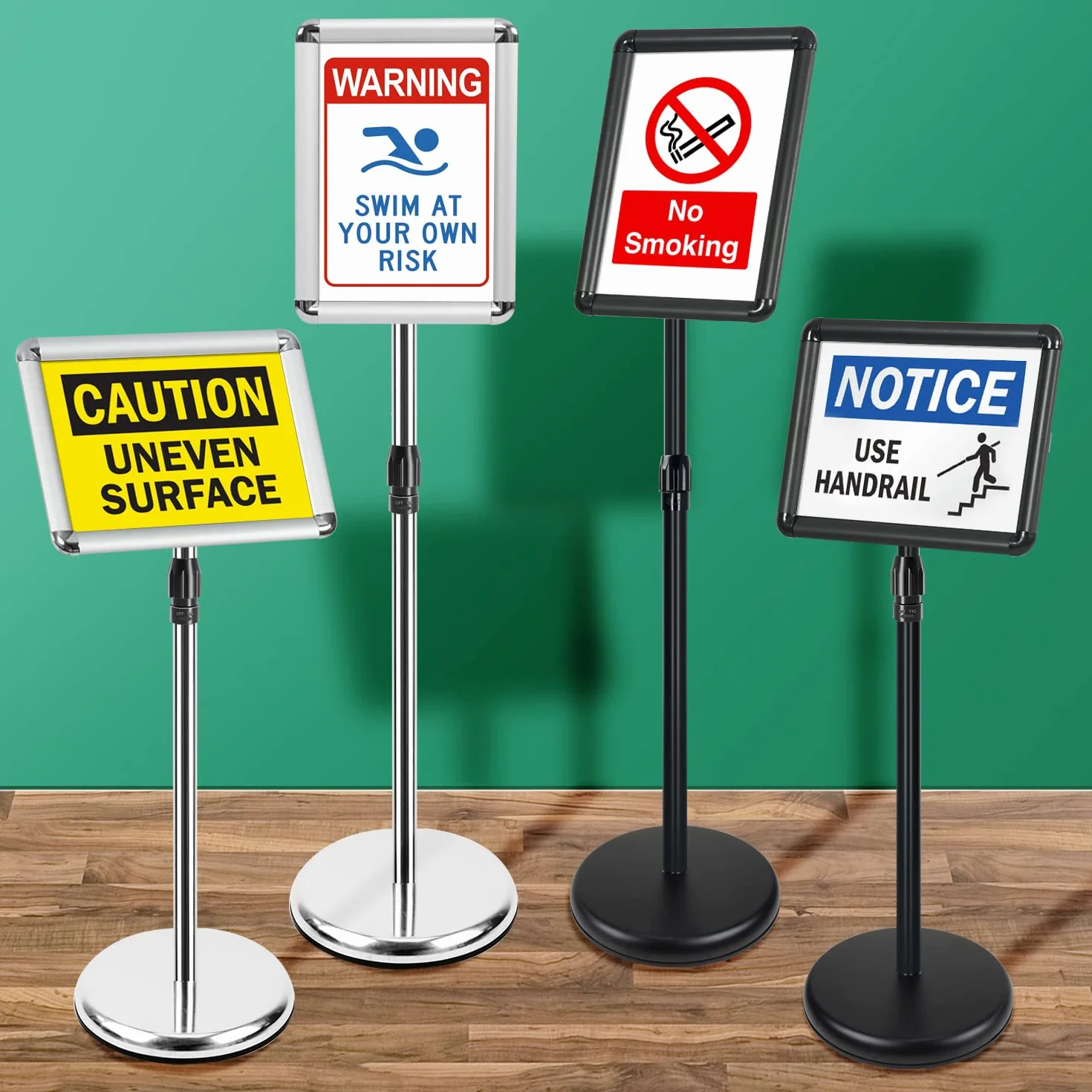 2pcs A4 Supporto Espositore Regolabile Poster Supporto da Pavimento Segno Avviso del Supporto, Il Porta Poster in Alluminio può Sostituire Rapidamente i Poster（nero）