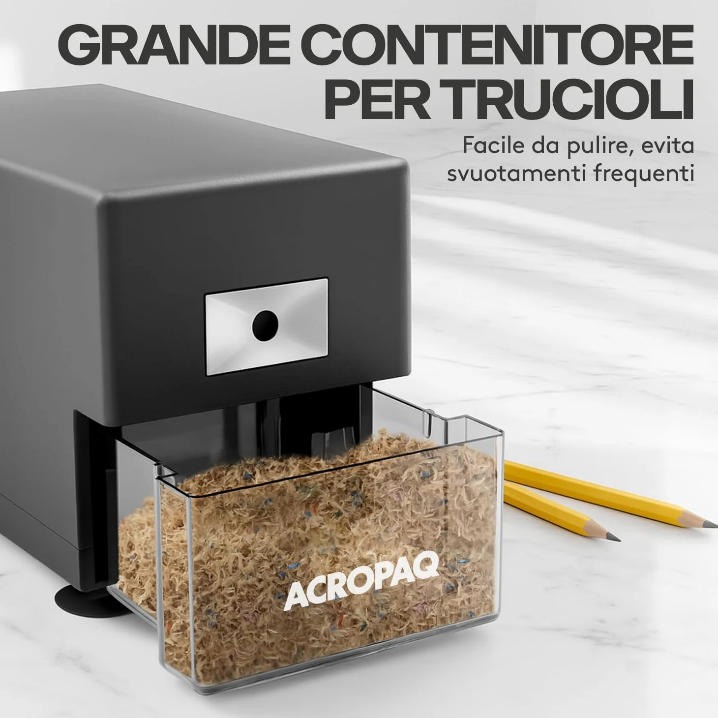 ACROPAQ Temperamatite - Professionale con serbatoio, Appuntalapis automatico con protezione surriscaldamento - Temperino elettrico