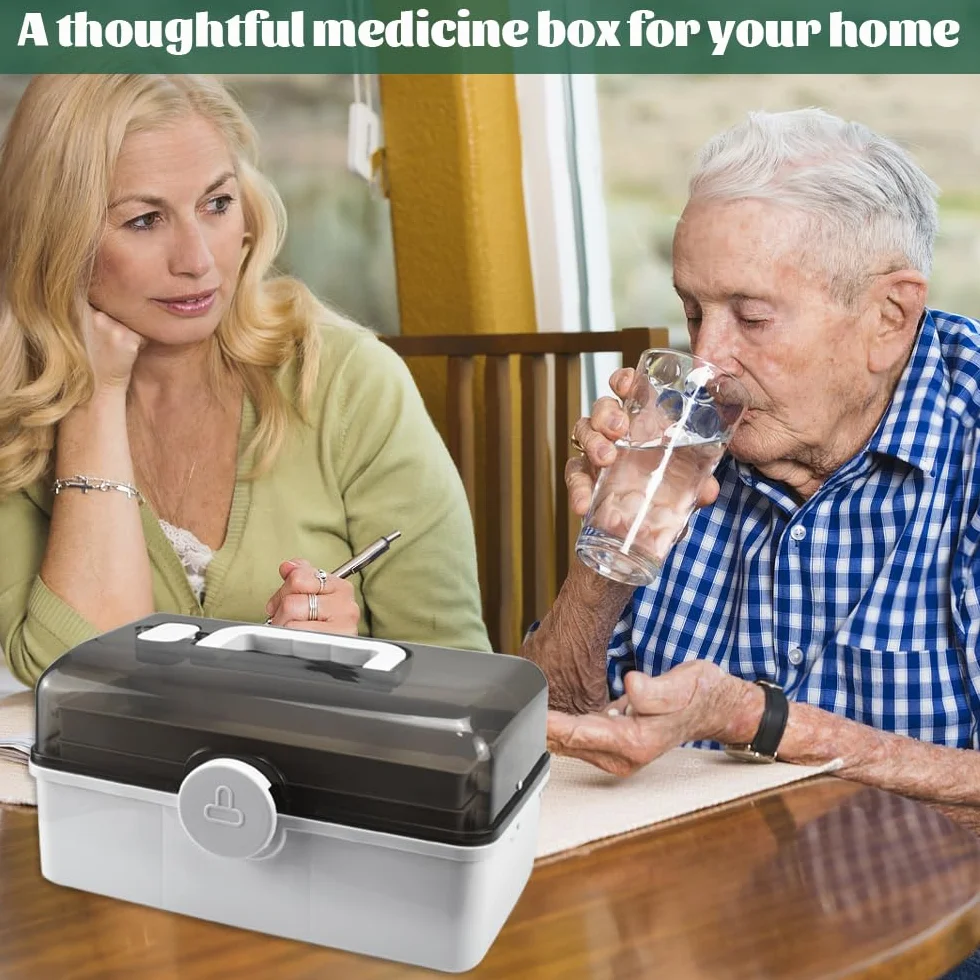 LPAMABA Scatola per Medicinali Grande Porta Medicine da Casa Cassetta Medicinali a 3 Strati Portapillole Giornaliero Scatola Medicinali in Plastica per Conservare cotton Fioc, Bende 29x16x15cm