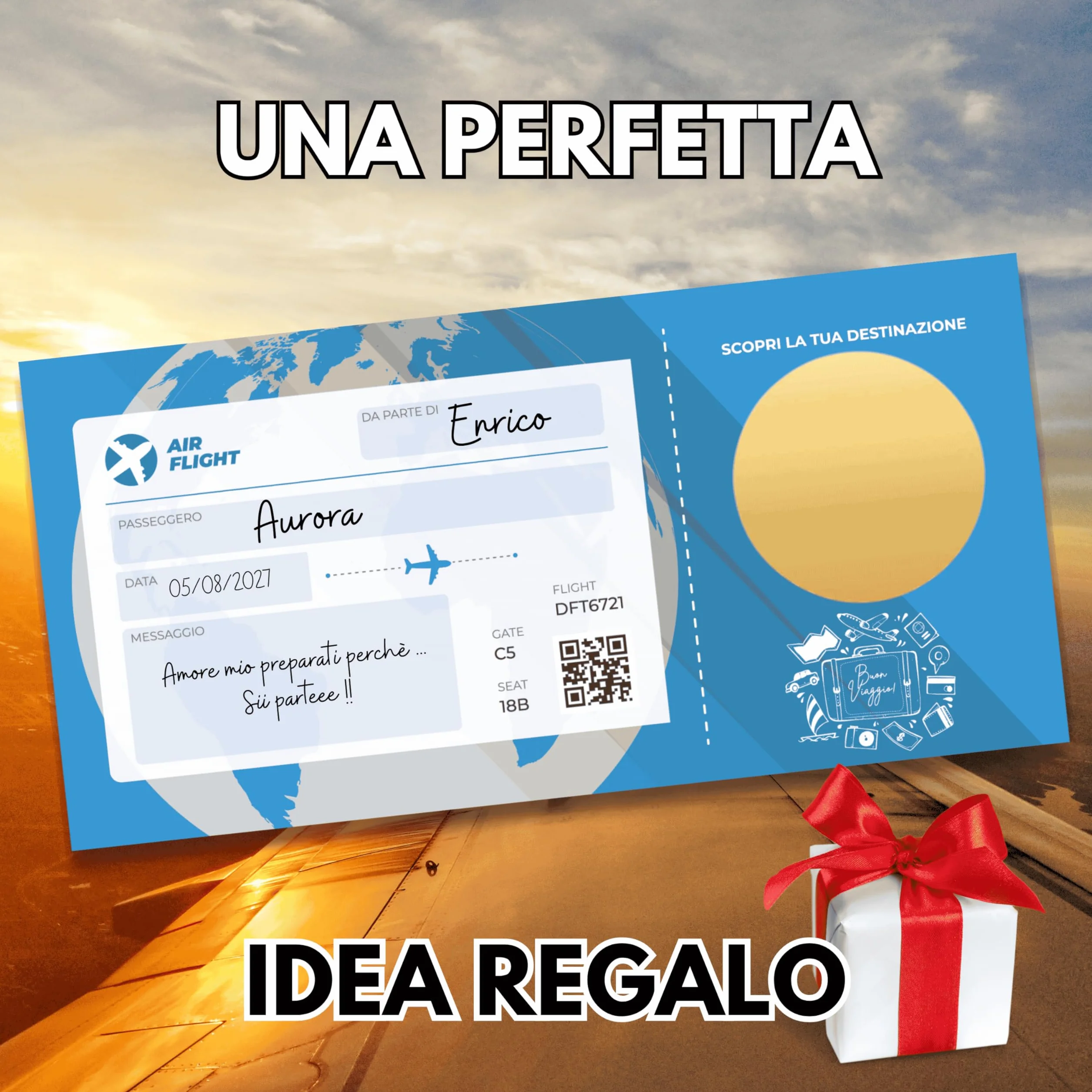 Biglietto Aereo Finto Regalo - Biglietto Viaggio Sorpresa con Busta Inclusa Stile Vintage e Moderno