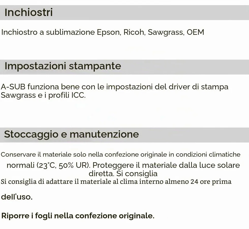 A-SUB Carta per sublimazione A4 210x297 mm 125 g/m² 100 fogli Compatibile con stampanti EPSON SAWGRASS RICOH BROTHER