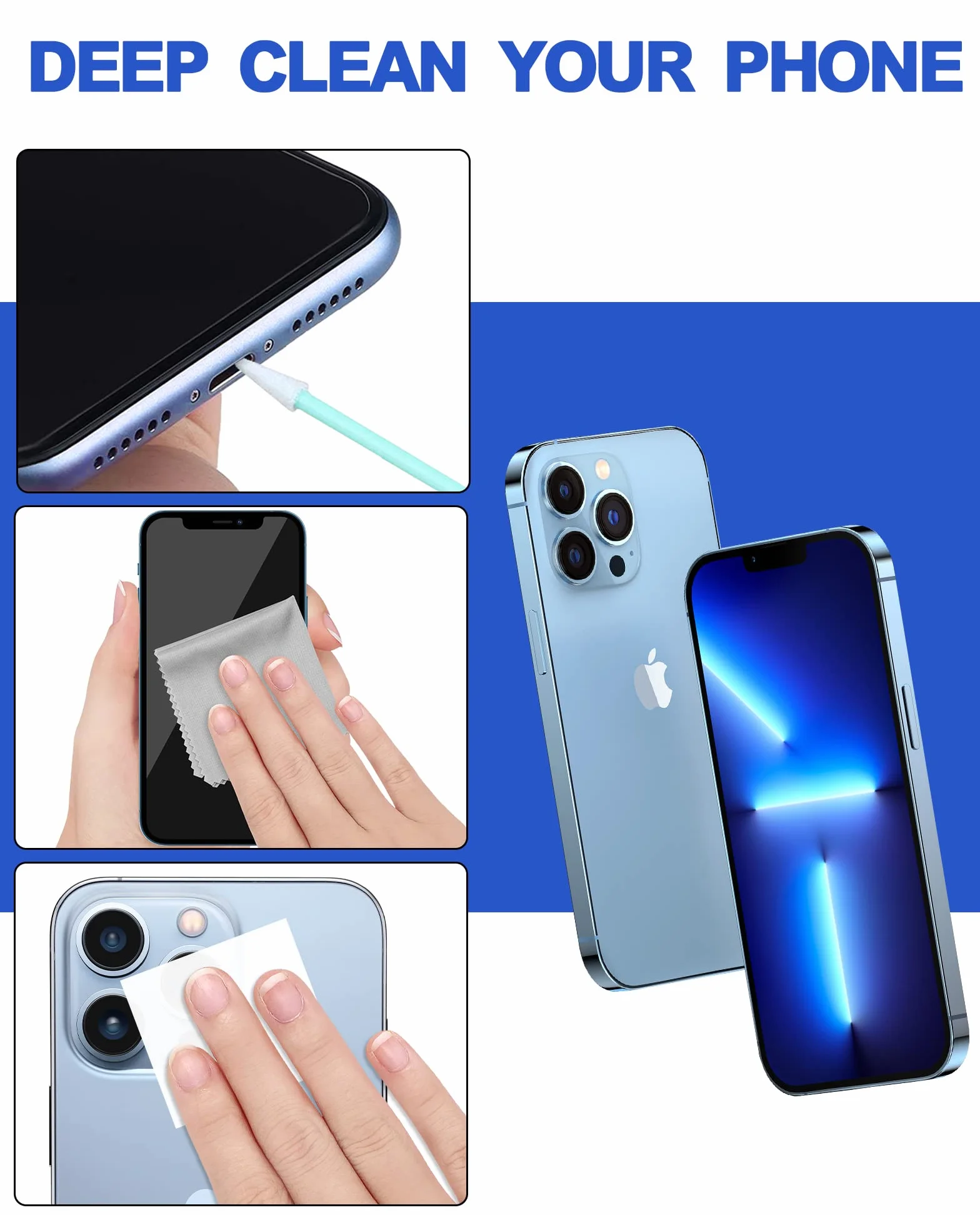 Kit di pulizia per iPhone 140 pezzi, kit di pulizia per Airpod con salviettine, kit di pulizia dello schermo per telefono, computer portatile, kit di pulizia per iPhone con panno in microfibra