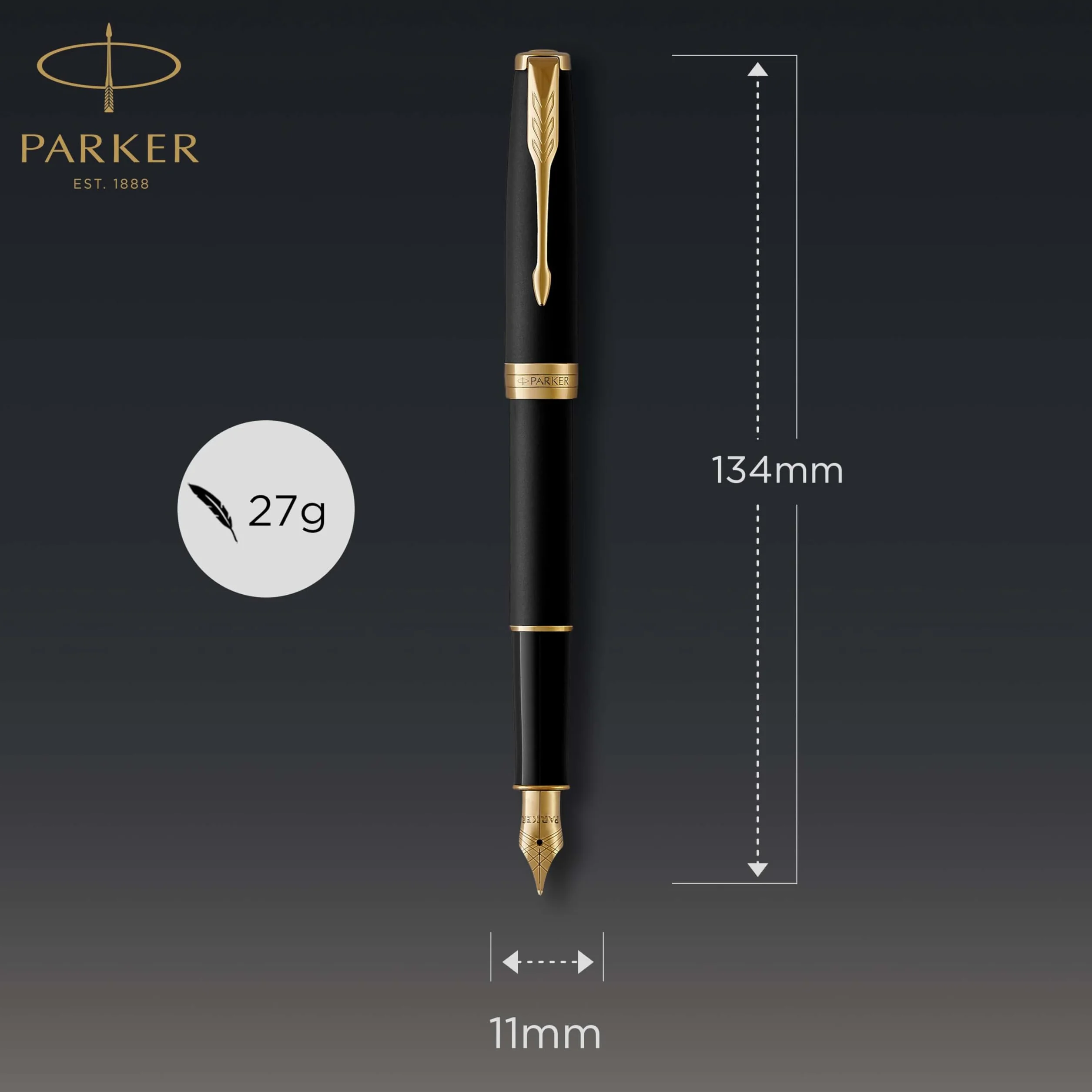 Parker Sonnet penna stilografica nero opaco finiture oro pennino sottile Confezione regalo