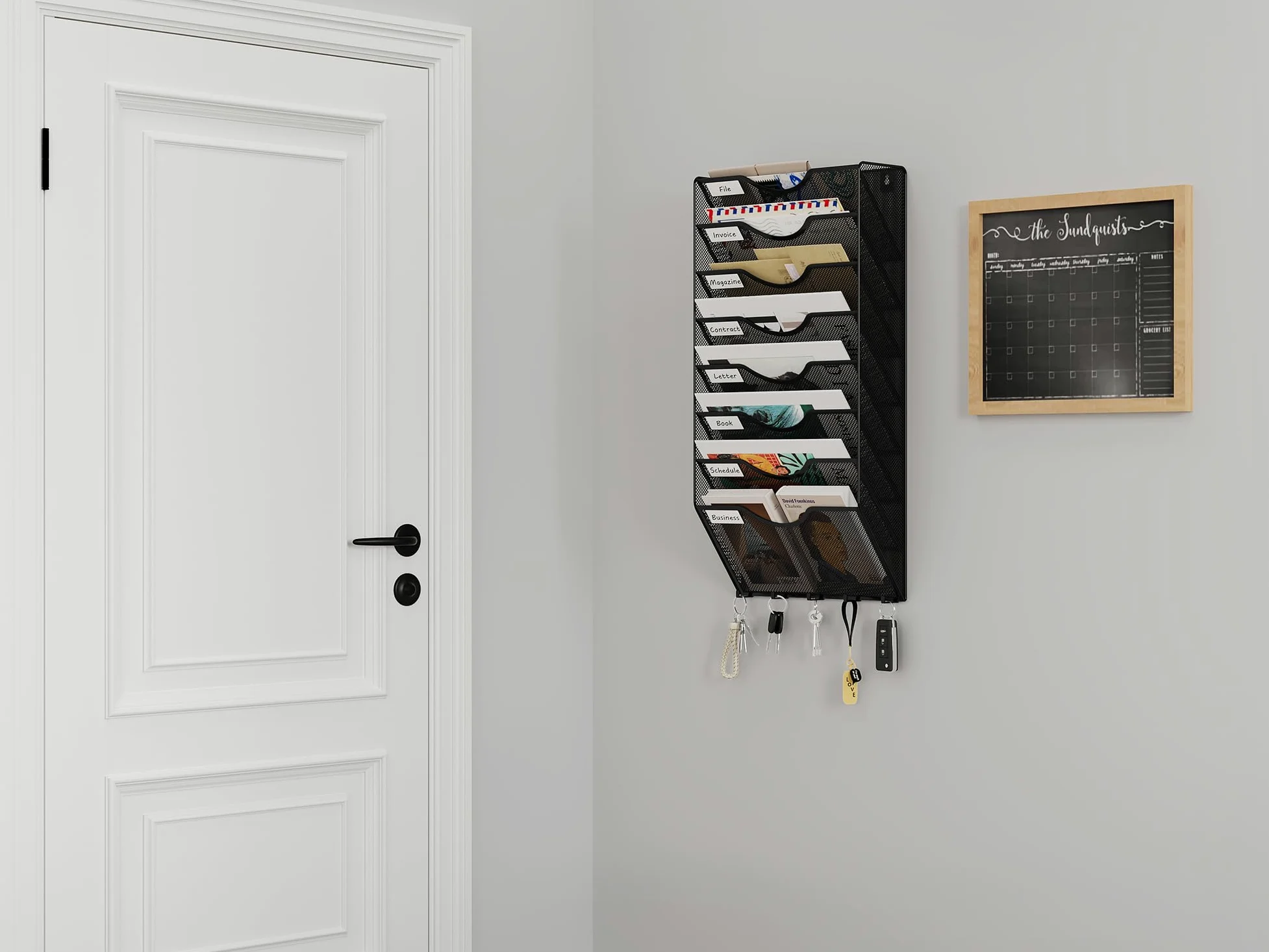 EasyPAG Portadocumenti a Parete A4 8 Compartimenti Metallo Rete,Portariviste a Muro,Porta Lettere da Appendere,Organizzatore Posta da Muro con 5 Ganci per Ufficio & Casa,Nero