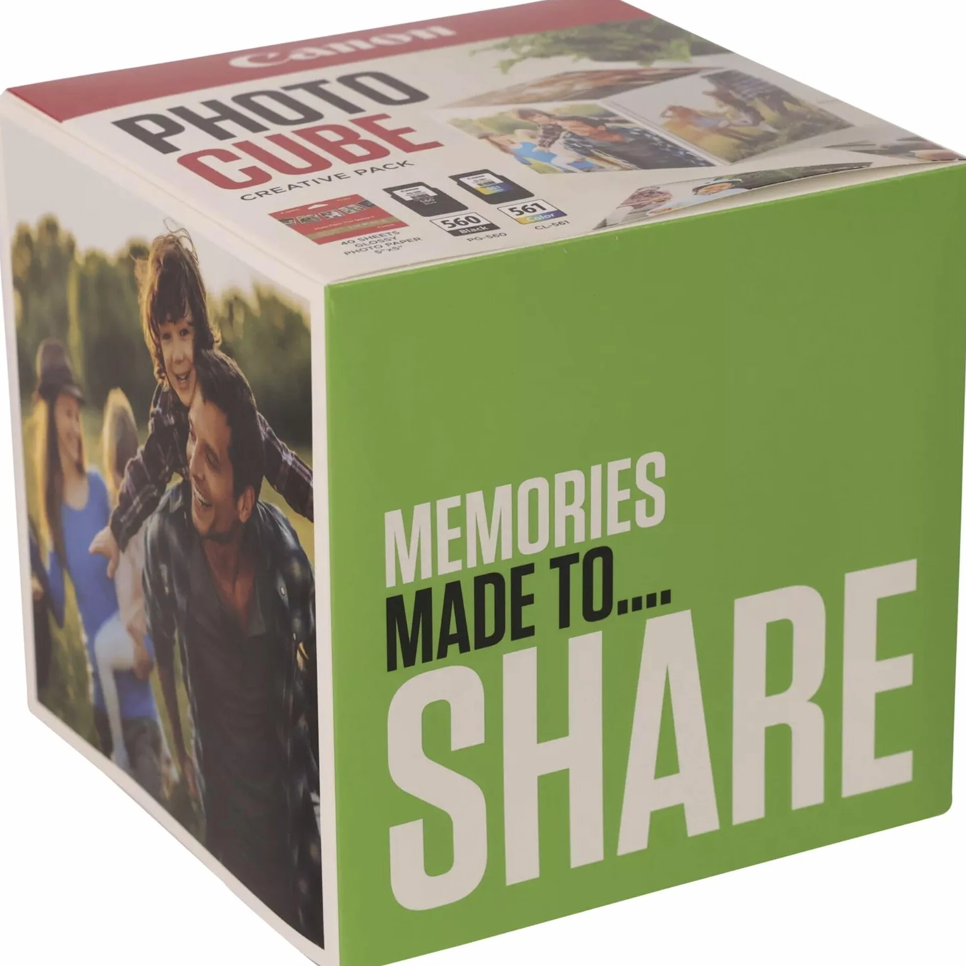 Canon Photo Cube Creative Pack, Verde - cartuccie PG-560/CL-561 + carta fotografica lucida 5x5 PP-201 (40 fogli) + nastro biadesivo - Compatibile con stampanti PIXMA