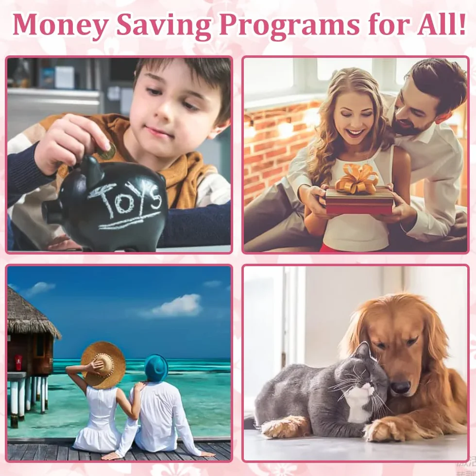 A5 Raccoglitore per Risparmiare Denaro con Buste Trasparenti, Diario Money Saving, Risparmio Divertente €10000/€5050/€500 - Rosa