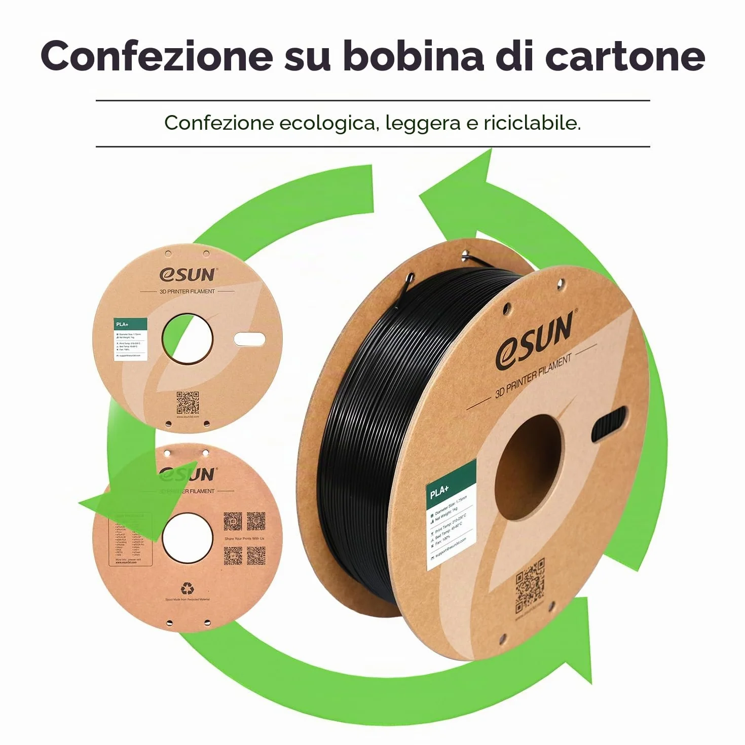 eSUN Filamento PLA+ 1.75mm 1kg Bobina Bianco Freddo per Stampante 3D