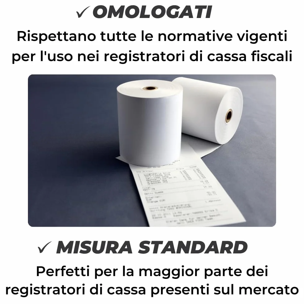 Carta Termica Fiscale 57x30 10 Rotoli Cassa Registratore Fiscale OMOLOGATI