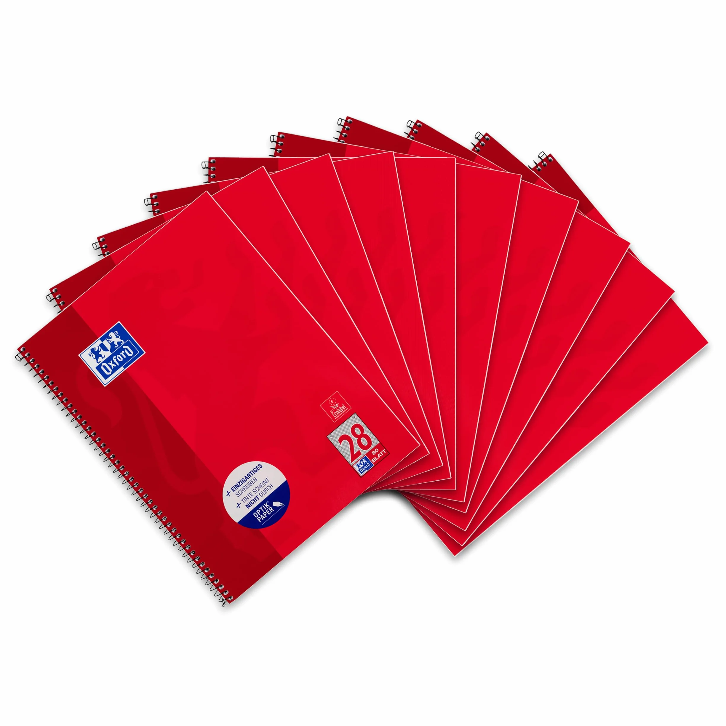 Oxford - Quaderno a quadretti, formato A4, con bordo doppio, 80 fogli Rigatura 28 - a quadretti con bordo sx e dx 10 pezzi Colore: rosso