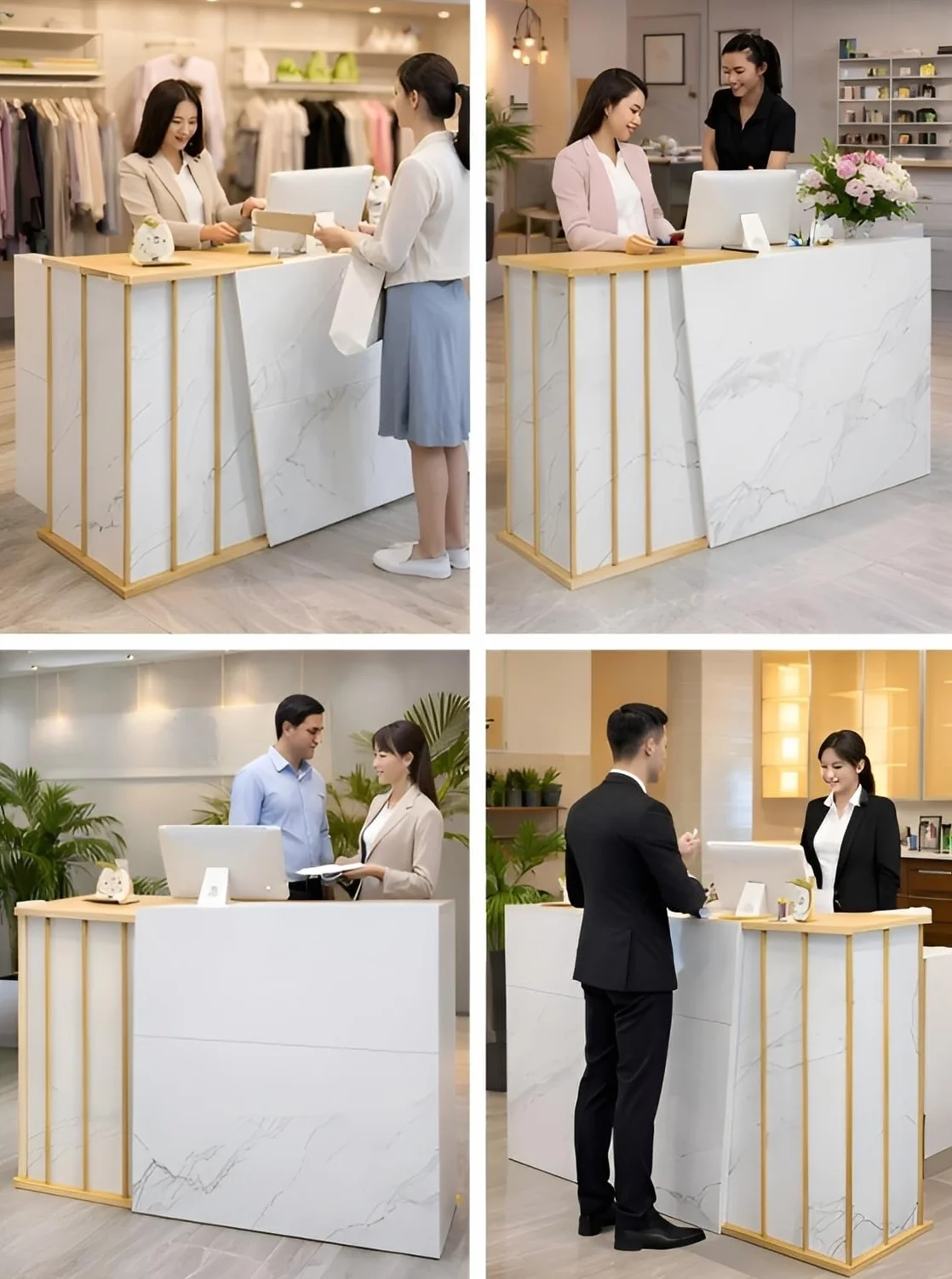 Bancone Reception Ufficio con Cassetti Serratura e Ripiani, Banco Cassa Moderno in Legno per Salone, Negozio, Hotel, Supermercato o Centro Estetico