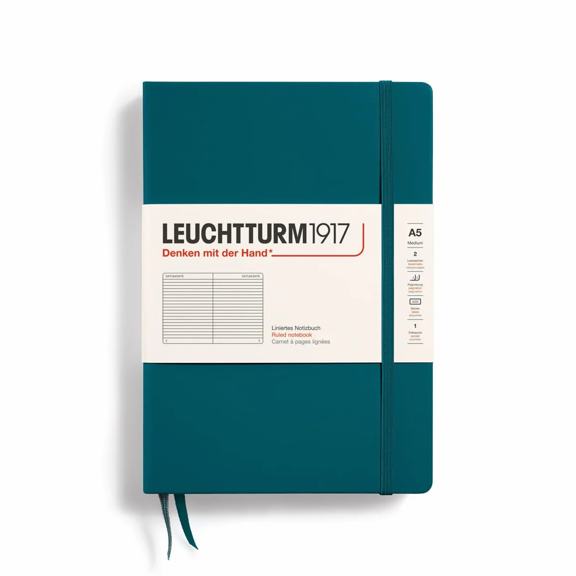 LEUCHTTURM1917 Taccuini Medium A5 Copertina rigida 251 pagine Righe Pacific Green