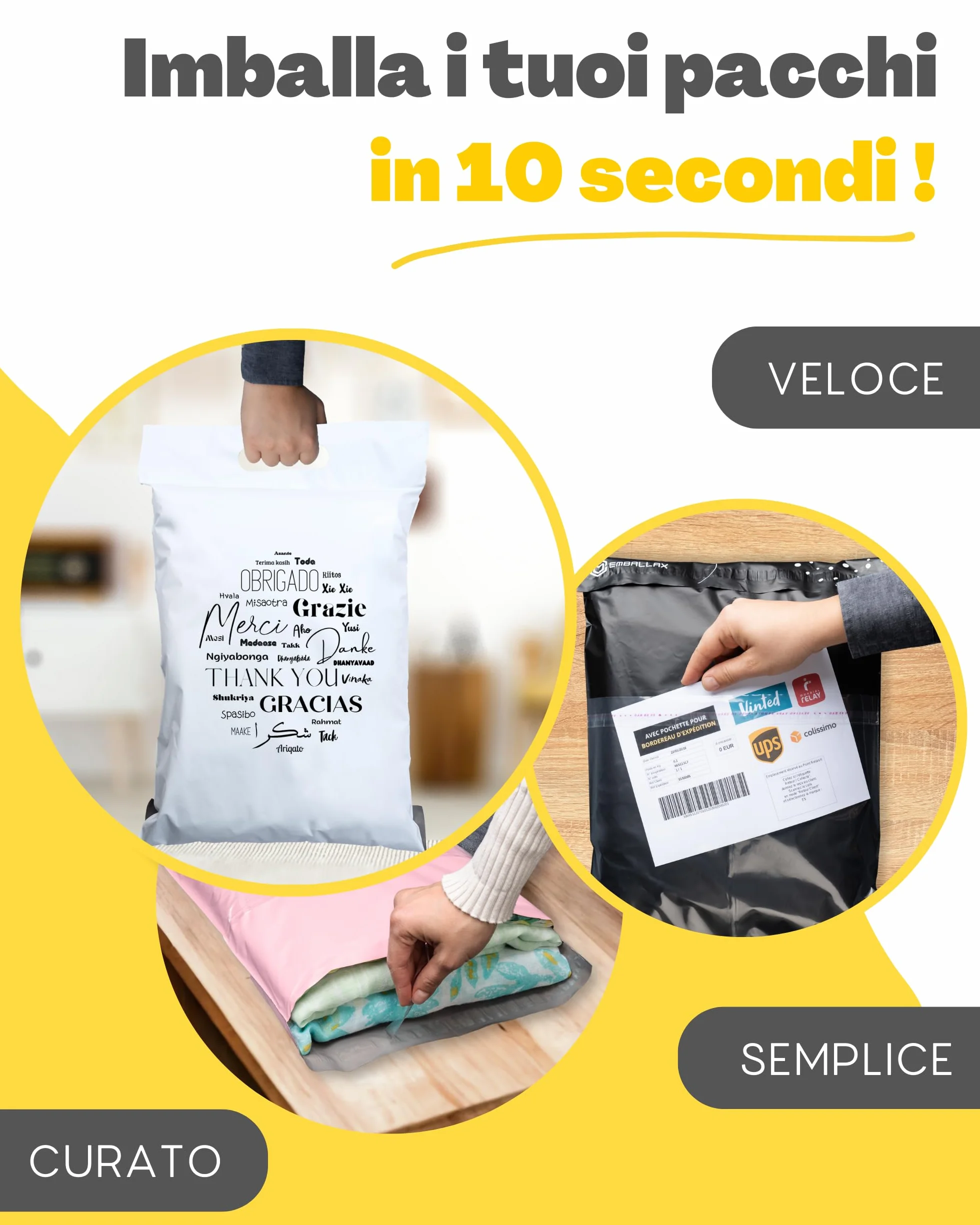 Sacchetti Spedizione in Plastica 40 Buste per Spedizioni Vinted con Tasca per Bollettino 2 Taglie M/XL Non Trasparenti Ultra-Resistenti Pochette Postali con Maniglia
