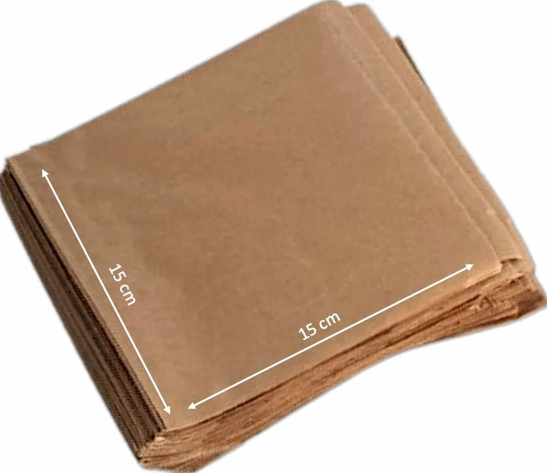 Sacchetti in Carta Kraft Antigrasso 250 Pezzi 15x15 cm per Hamburger Kebab Panini