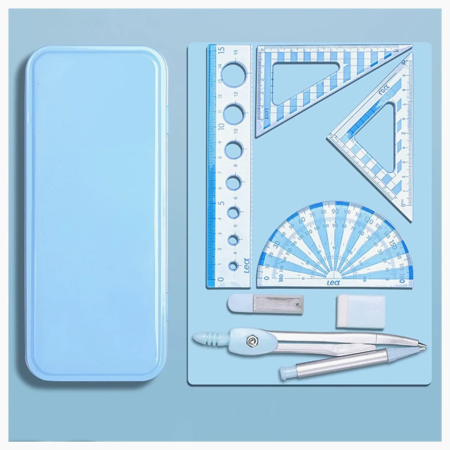 Kit da Disegno Set di Strumenti per Compasso da Disegno, Set di 7 Forniture per Studenti per la Lavorazione del Legno, Strumenti da Disegno di Ingegneria Set Matematico Goniometro per la Scuola (Col