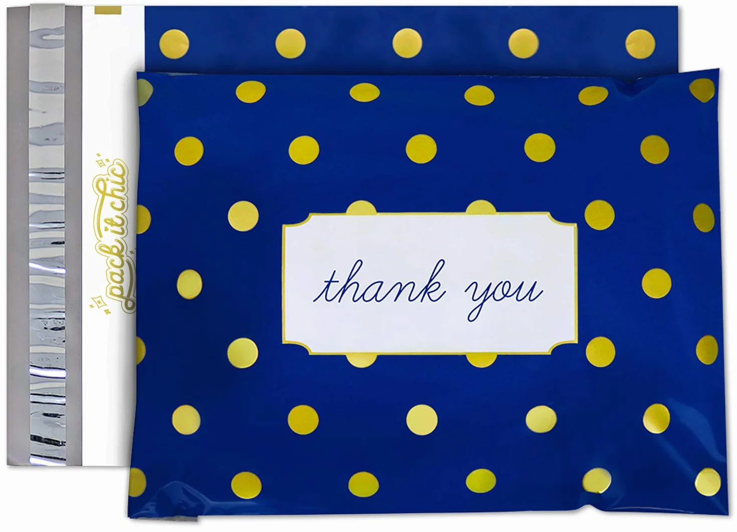 Buste in plastica con scritta "Thank You" (100 pezzi), motivo a pois, 25 x 33 cm | Buste personalizzate per spedizioni e spedizioni, autosigillanti. Pack It Chic