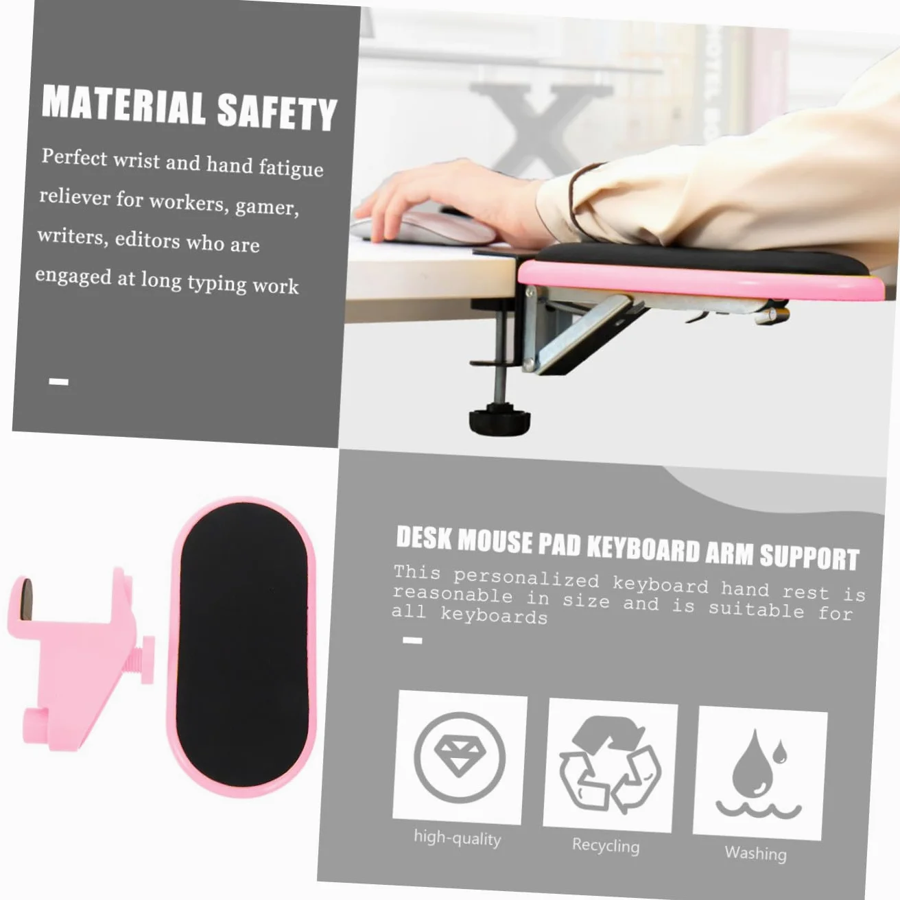 Poggia Polsi per Tastiera Ergonomico in Eva, Antiscivolo Rosa | Supporto Portatile per Computer, Riduce la Fatica della Mano, Adatto a Casa e Caffè