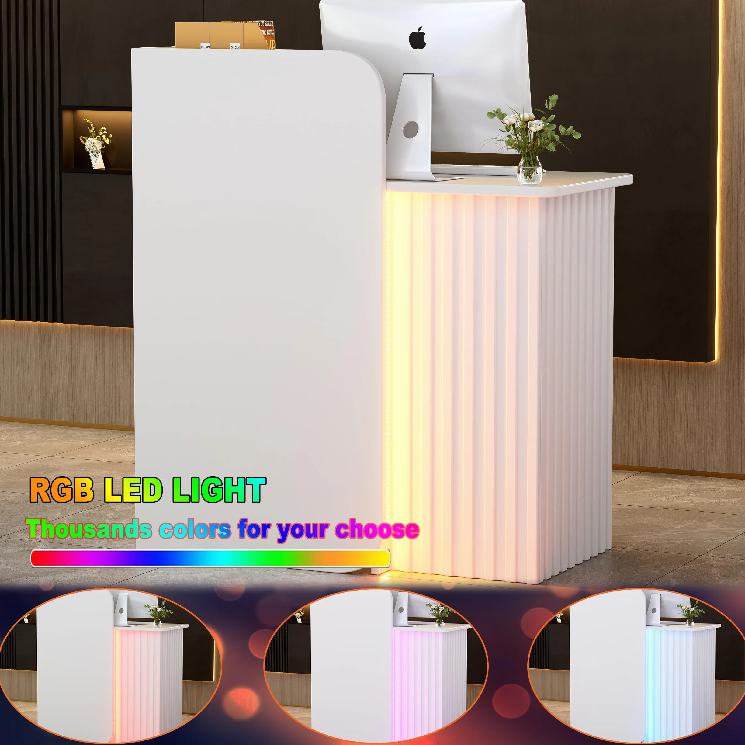Banco Reception con LED Luce Bancone Reception Ufficio Con Cassetti con serratura Compatto Bancone Vendita Bancone Cassa Piccolo Mobili per reception per Ufficio,Hotel,Centro Estetico 44x80x100CM