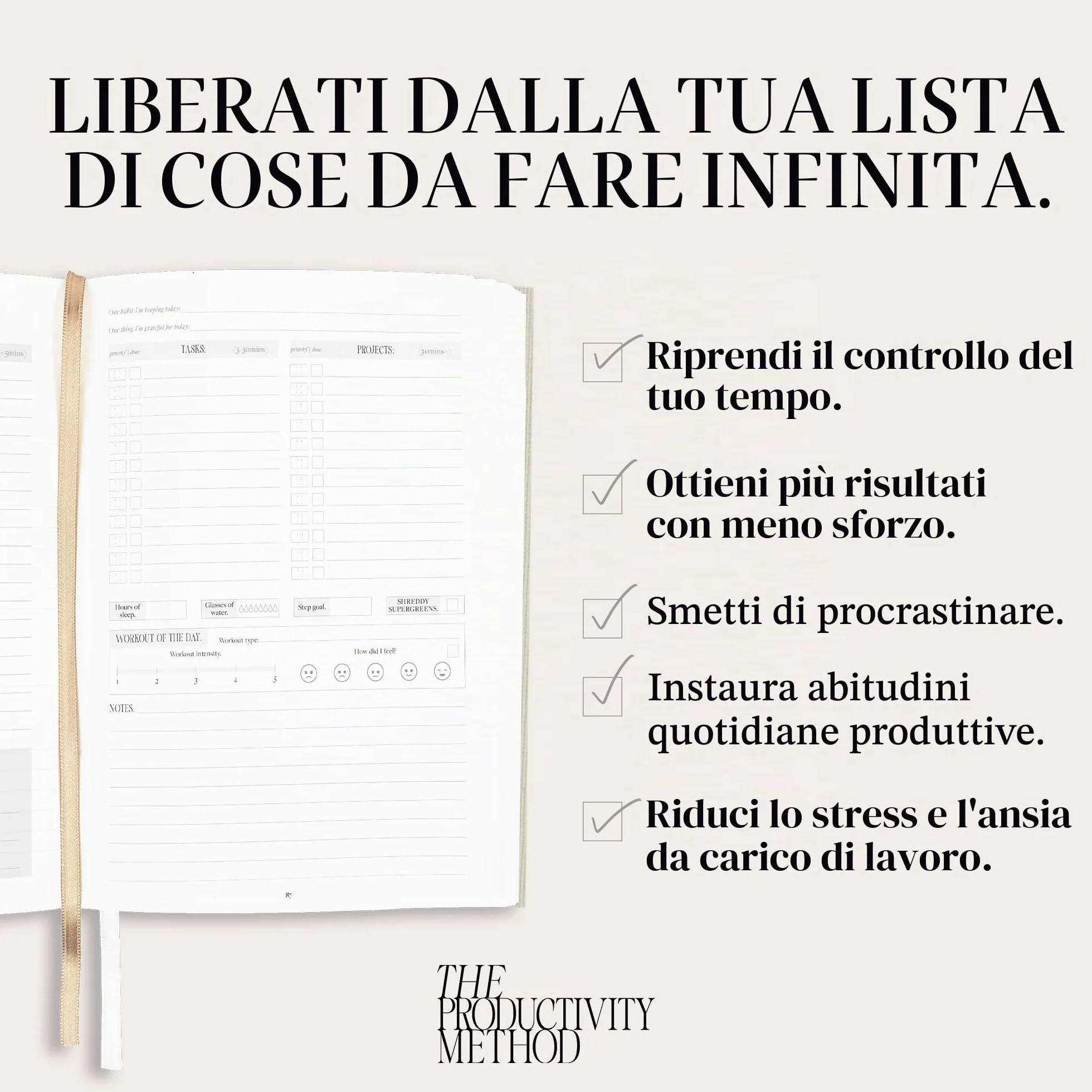 Planner per la produttività con copertina rigida, agenda giornaliera per organizzazione, gestione del tempo e produttività, planner A5 non datato con il metodo virale di Grace Beverley | Linen Dreams