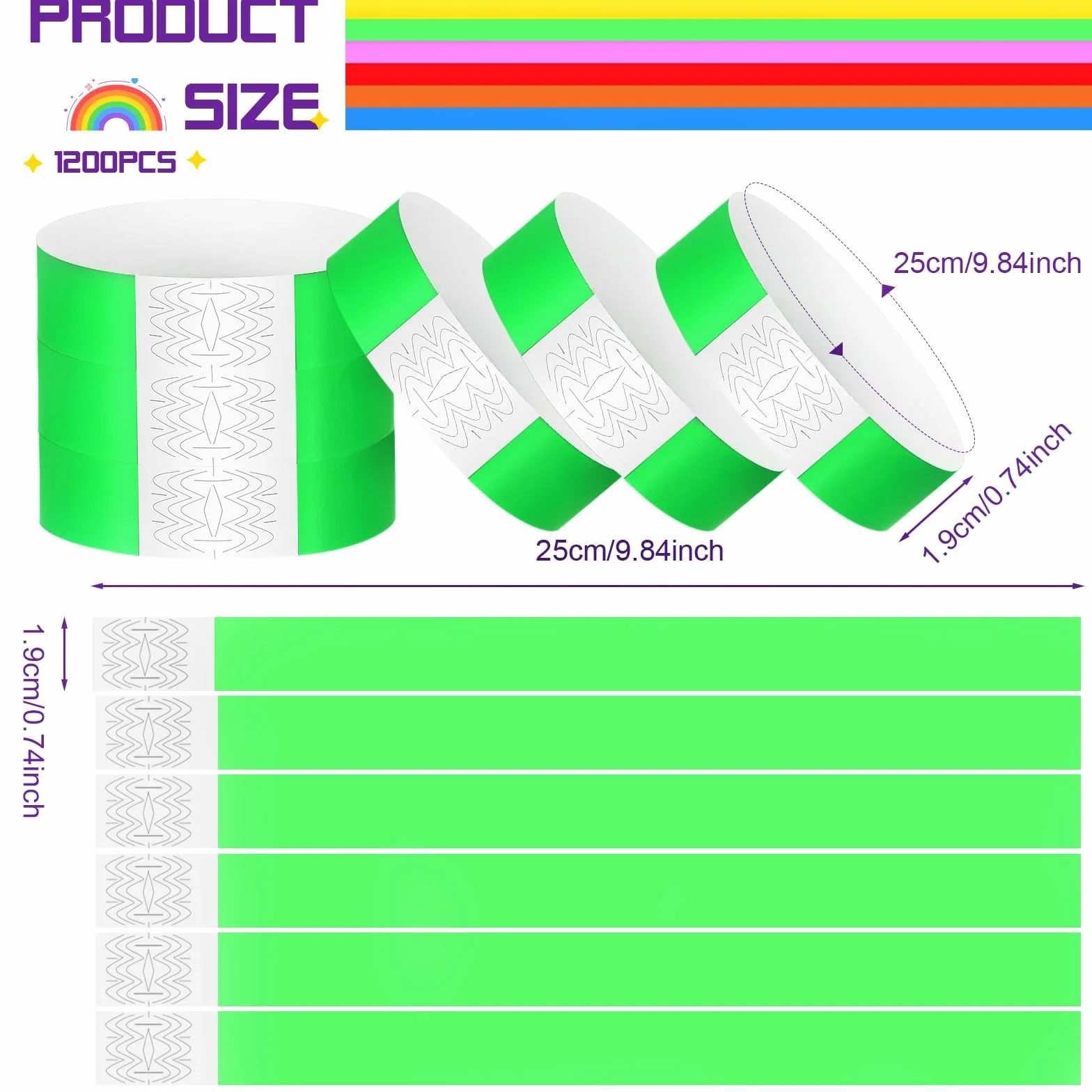 Braccialetti Identificativi Impermeabili 1200 Pezzi per Eventi Concerto Club Parco Acquatico (Verde Neon)