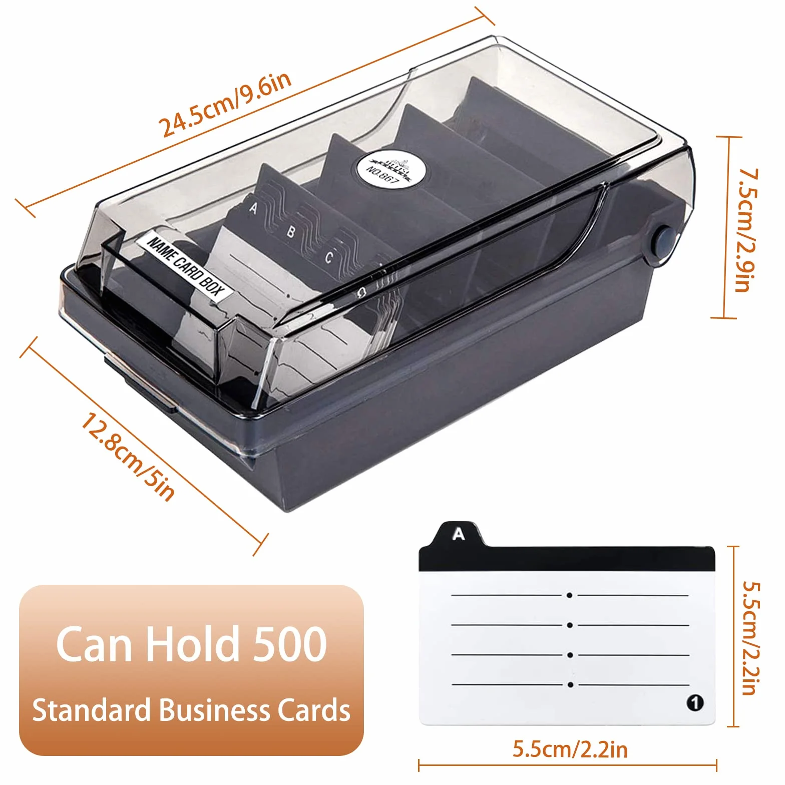 Porta Biglietti da Visita 500 Carte Scatola con Scomparto Plastica e Scheda Indice A-Z